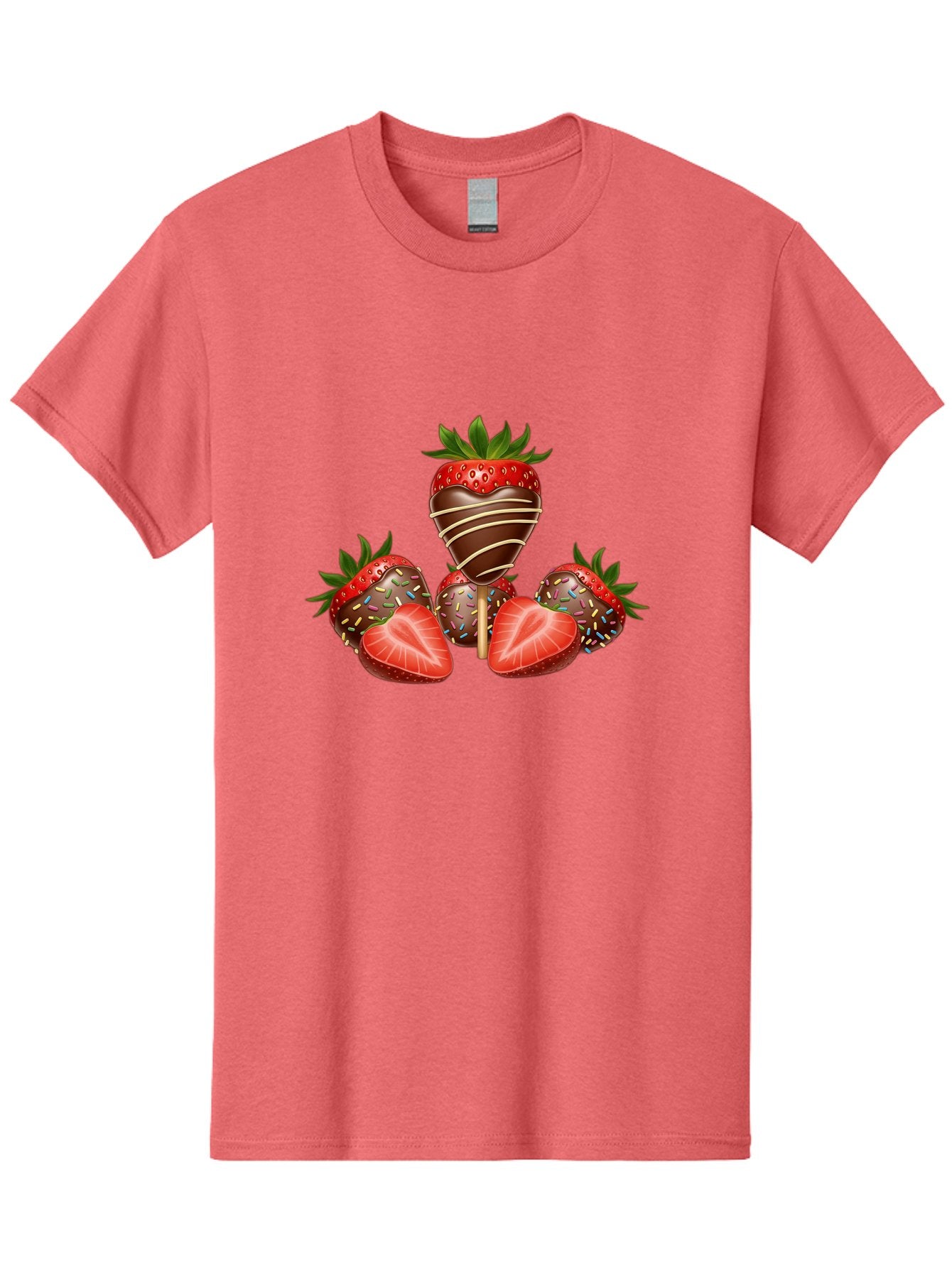 Chocolate-Covered-Strawberries-2 Men'S Graphic Tee, 100% Cotton, Comfortable Casual Summer Wear, Machine Washable, Chocolate Covered Strawberries, Sweet Treats, Dessert Ideas, Strawberry Desserts, Chocolate Drizzled Strawberries, Bab741 4