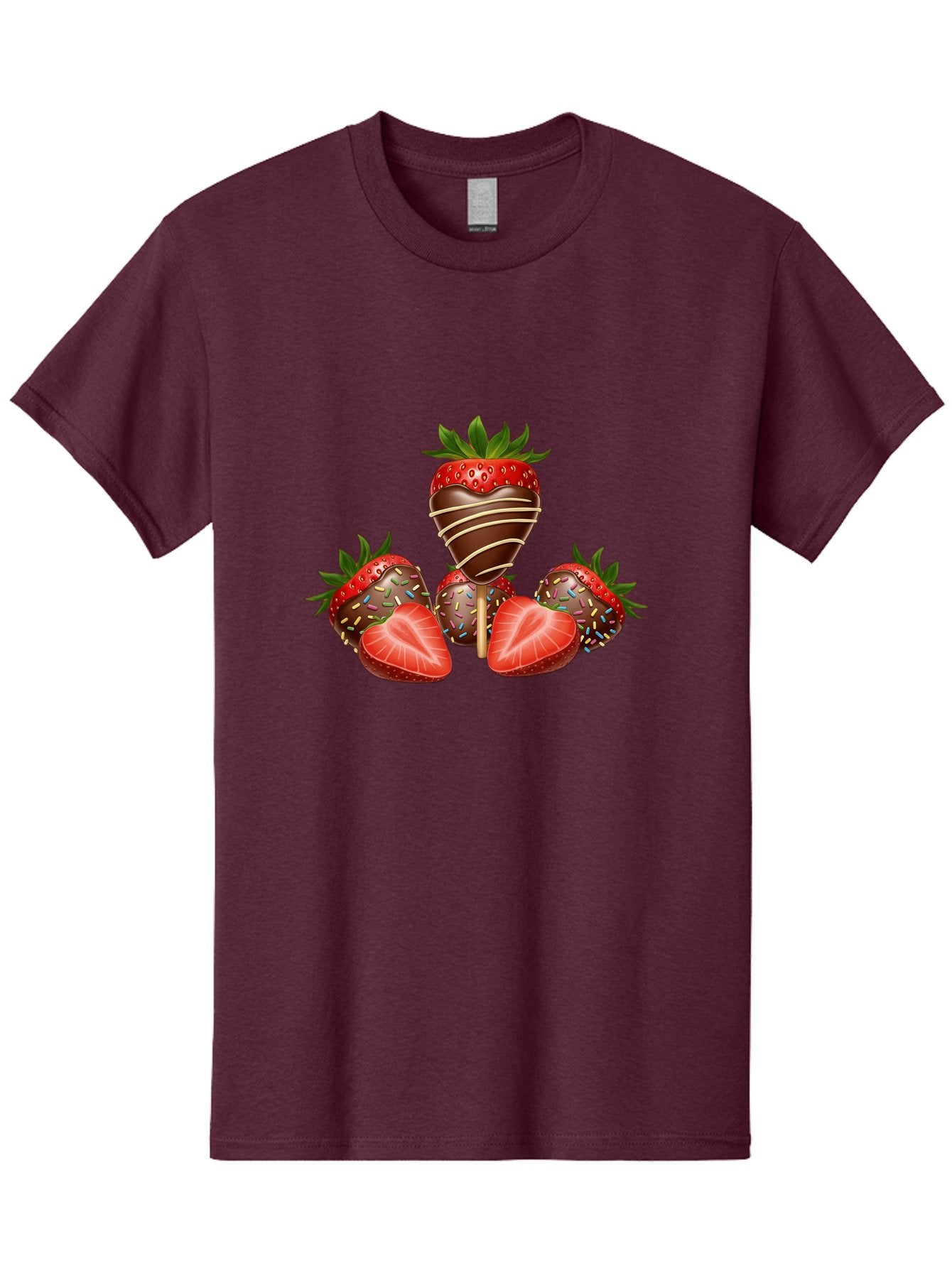 Chocolate-Covered-Strawberries-2 Men'S Graphic Tee, 100% Cotton, Comfortable Casual Summer Wear, Machine Washable, Chocolate Covered Strawberries, Sweet Treats, Dessert Ideas, Strawberry Desserts, Chocolate Drizzled Strawberries, Bab741 3