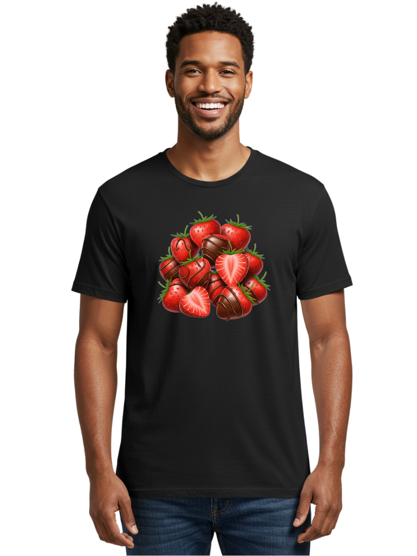 Chocolate-Dipped-Strawberries Men'S Graphic Tee, 100% Cotton, Comfortable Casual Summer Wear, Machine Washable, Chocolate Covered Strawberries, Sweet Treats, Delicious Desserts, Strawberry Lovers, Chocolate Indulgence, Tasty Fruit, Bab746 16