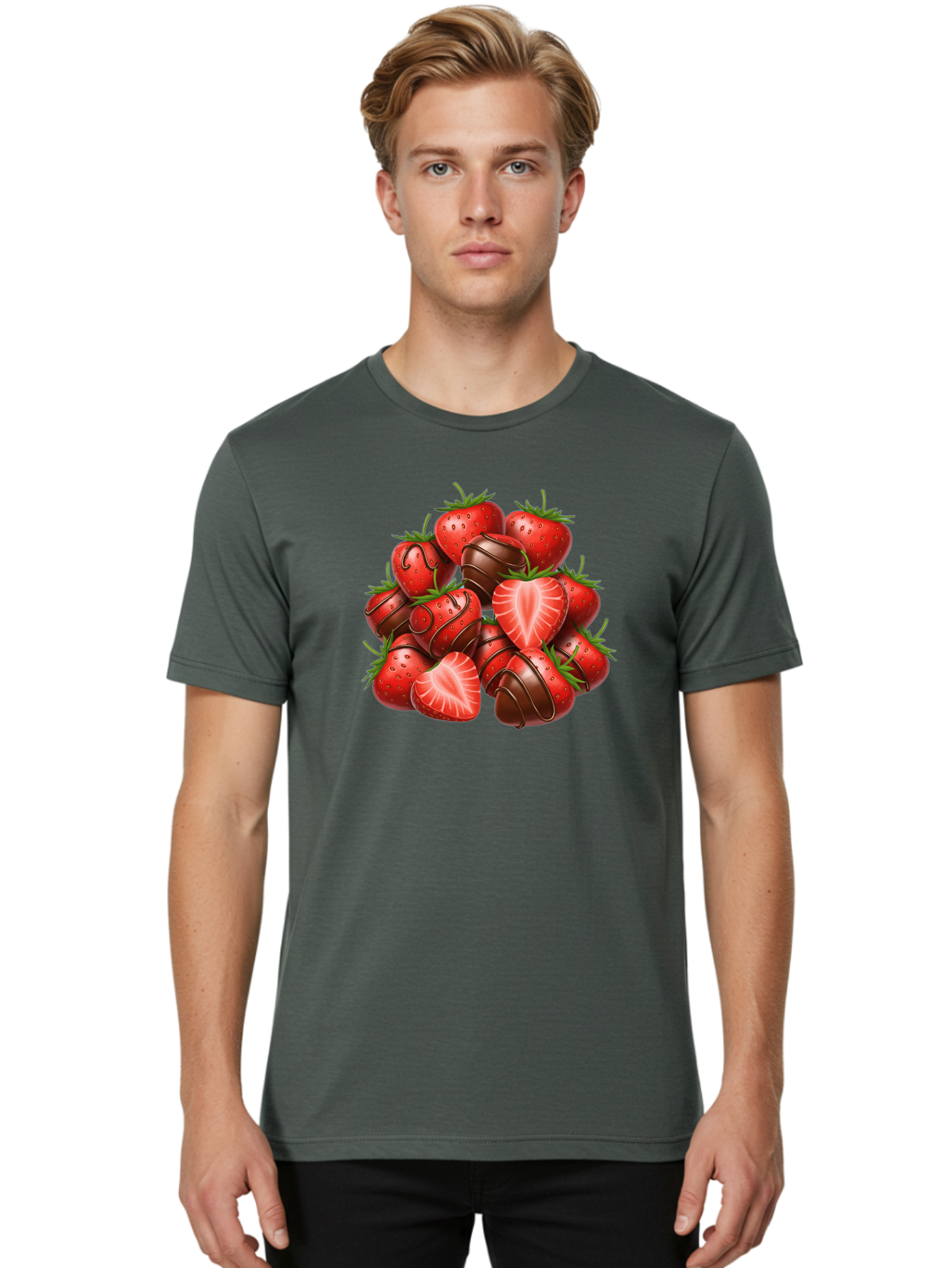 Chocolate-Dipped-Strawberries Men'S Graphic Tee, 100% Cotton, Comfortable Casual Summer Wear, Machine Washable, Chocolate Covered Strawberries, Sweet Treats, Delicious Desserts, Strawberry Lovers, Chocolate Indulgence, Tasty Fruit, Bab746 30