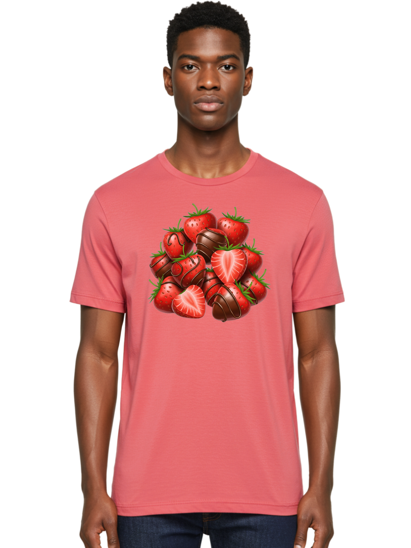 Chocolate-Dipped-Strawberries Men'S Graphic Tee, 100% Cotton, Comfortable Casual Summer Wear, Machine Washable, Chocolate Covered Strawberries, Sweet Treats, Delicious Desserts, Strawberry Lovers, Chocolate Indulgence, Tasty Fruit, Bab746 25