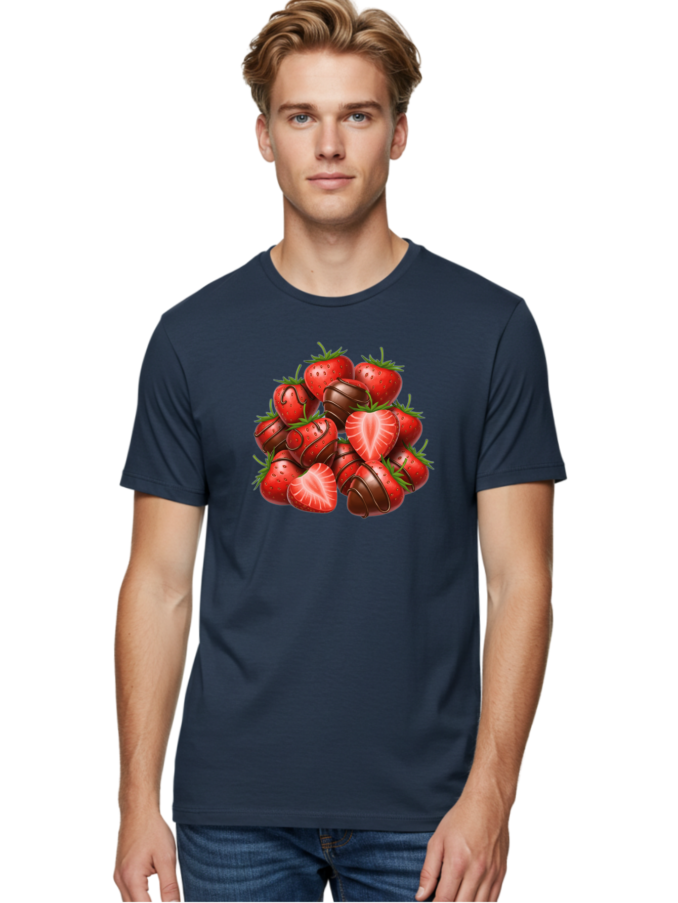 Chocolate-Dipped-Strawberries Men'S Graphic Tee, 100% Cotton, Comfortable Casual Summer Wear, Machine Washable, Chocolate Covered Strawberries, Sweet Treats, Delicious Desserts, Strawberry Lovers, Chocolate Indulgence, Tasty Fruit, Bab746 28