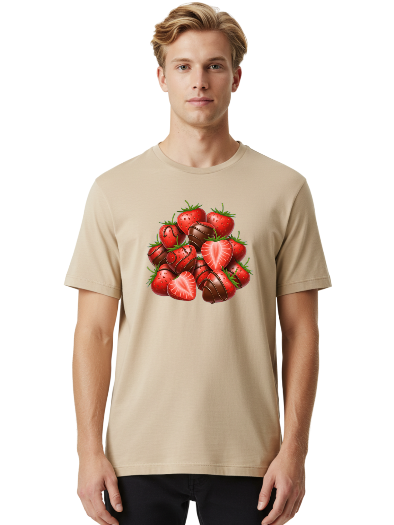 Chocolate-Dipped-Strawberries Men'S Graphic Tee, 100% Cotton, Comfortable Casual Summer Wear, Machine Washable, Chocolate Covered Strawberries, Sweet Treats, Delicious Desserts, Strawberry Lovers, Chocolate Indulgence, Tasty Fruit, Bab746 26