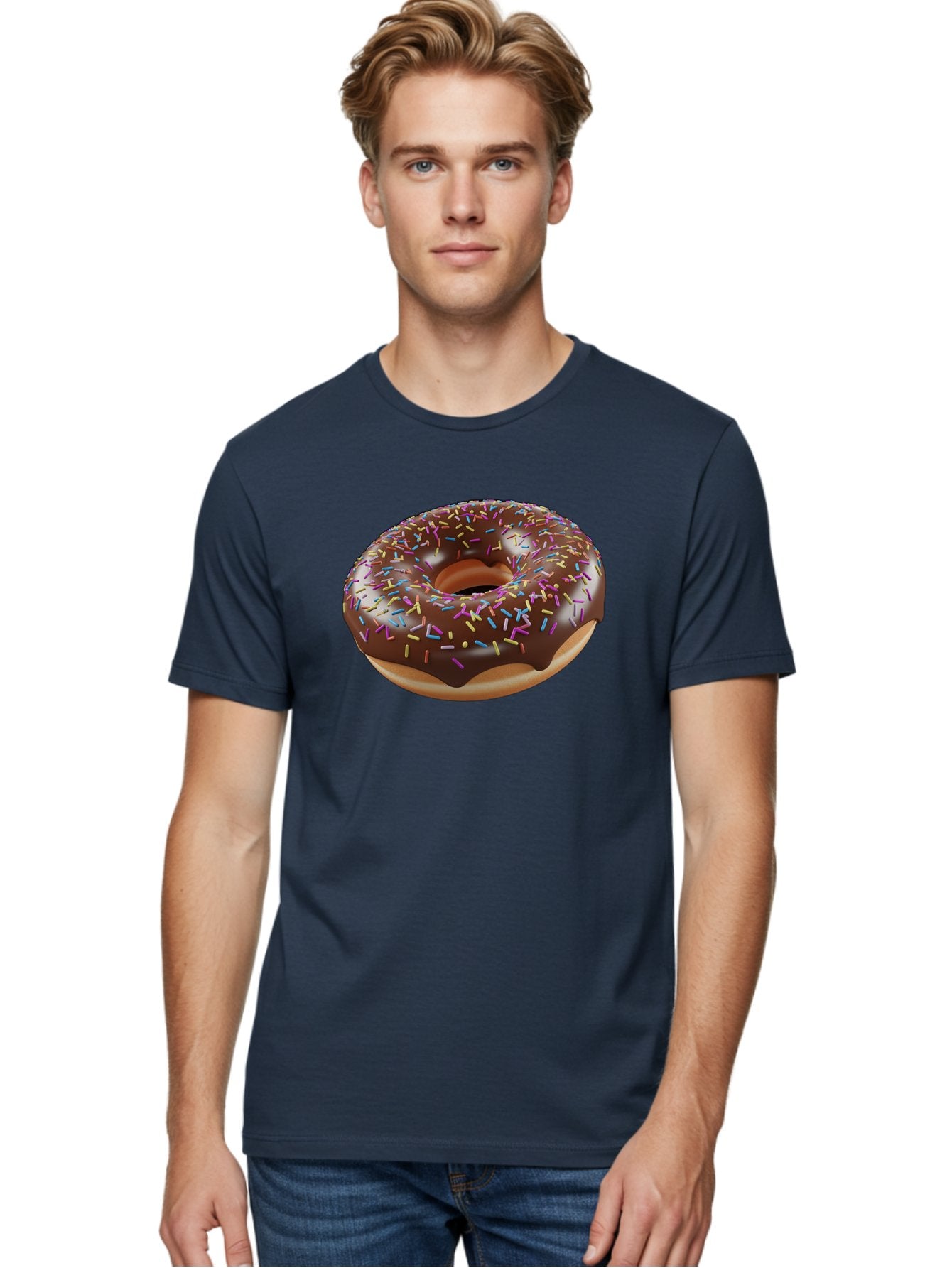 Chocolate-Donut-With-Sprinkles Men'S Graphic Tee, 100% Cotton, Comfortable Casual Summer Wear, Machine Washable, Chocolate Donut, Donut With Sprinkles, Sweet Treat, Baked Goods, Colorful Dessert, Tasty Pastry, Chocolate Frosting, Sprinkles, Bab747 18
