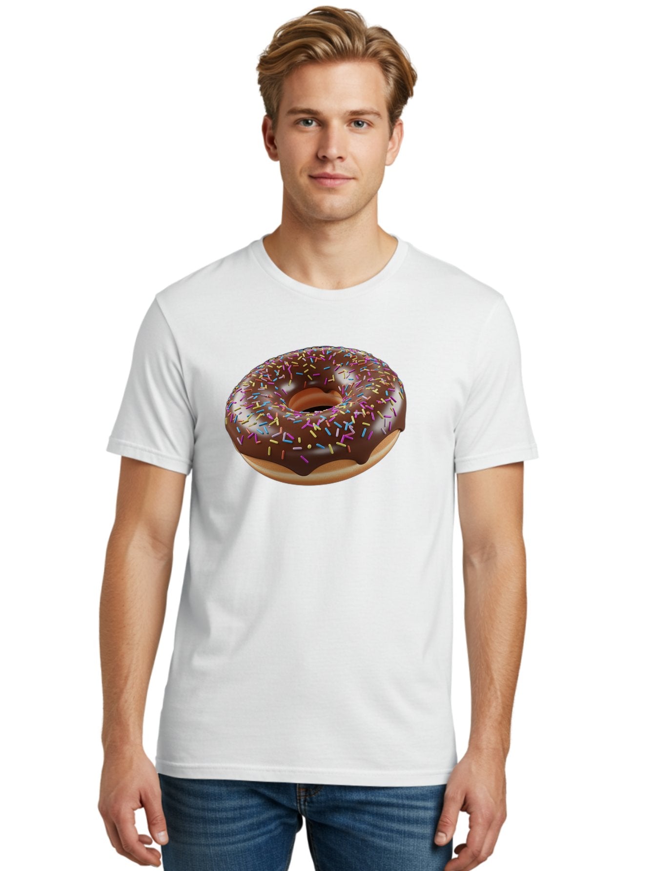 Chocolate-Donut-With-Sprinkles Men'S Graphic Tee, 100% Cotton, Comfortable Casual Summer Wear, Machine Washable, Chocolate Donut, Donut With Sprinkles, Sweet Treat, Baked Goods, Colorful Dessert, Tasty Pastry, Chocolate Frosting, Sprinkles, Bab747 20