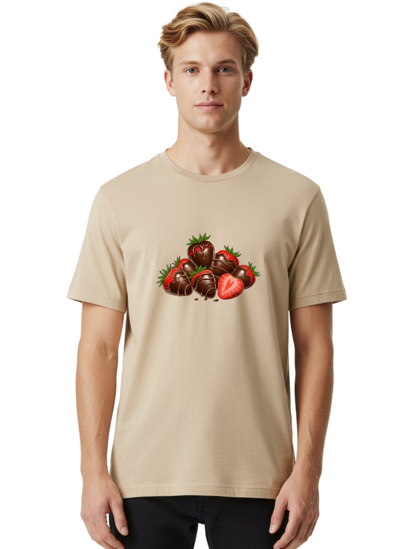 Chocolate-Strawberries Men'S Graphic Tee, 100% Cotton, Comfortable Casual Summer Wear, Machine Washable, Chocolate-Covered Strawberries, Sweet Treats, Dessert Ideas, Strawberry Dessert, Chocolate Strawberries, Indulgent Treats, Bab748 30
