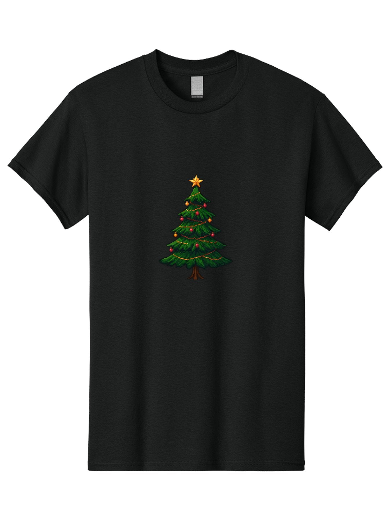 Christmas-Tree-1 Men'S Graphic Tee, 100% Cotton, Comfortable Casual Summer Wear, Machine Washable, Christmas Tree Illustration, Decorated Tree, Festive Decorations, Red And Gold Ornaments, String Lights, Golden Star, Holiday Season, Bab749