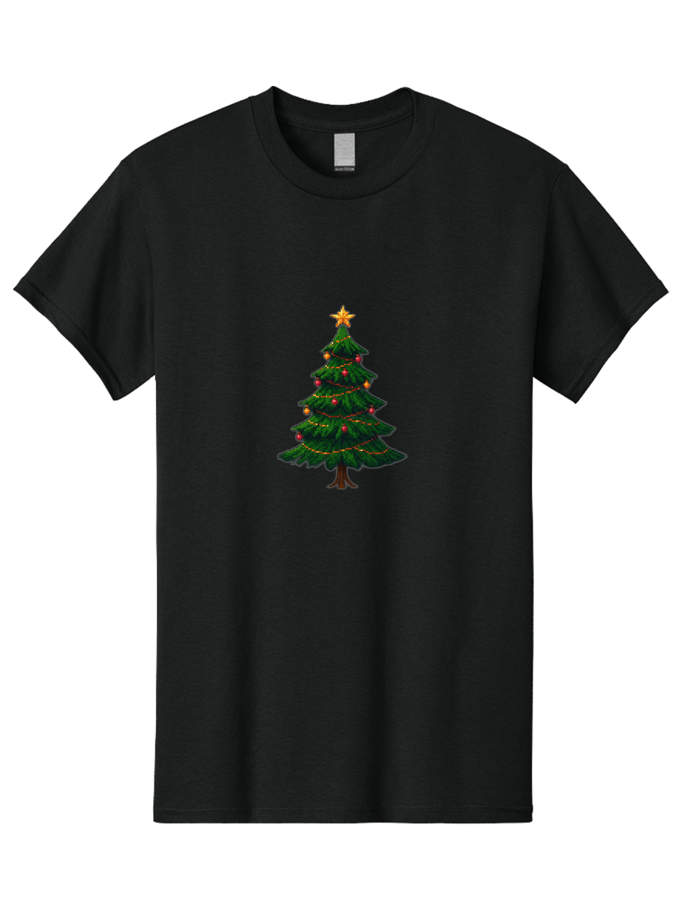 Christmas-Tree-1 Men'S Graphic Tee, 100% Cotton, Comfortable Casual Summer Wear, Machine Washable, Christmas Tree Illustration, Decorated Tree, Festive Decorations, Red And Gold Ornaments, String Lights, Golden Star, Holiday Season, Bab749 11