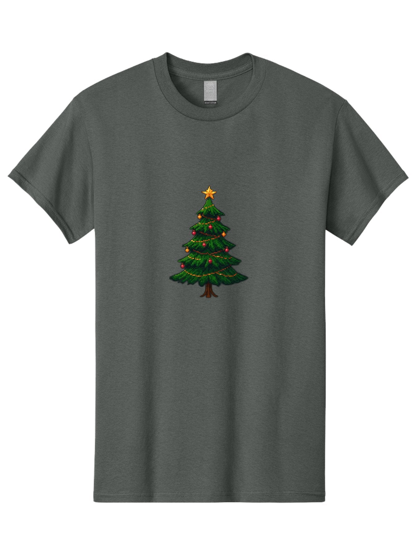 Christmas-Tree-1 Men'S Graphic Tee, 100% Cotton, Comfortable Casual Summer Wear, Machine Washable, Christmas Tree Illustration, Decorated Tree, Festive Decorations, Red And Gold Ornaments, String Lights, Golden Star, Holiday Season, Bab749 15