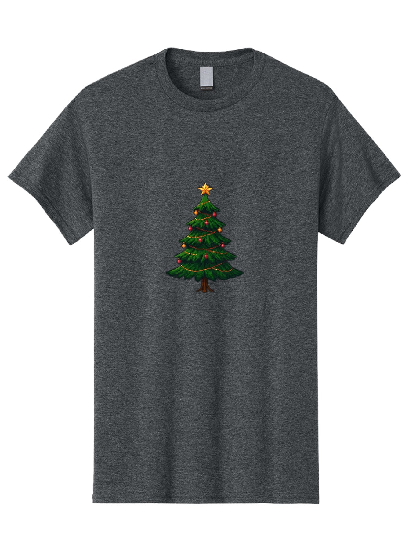Christmas-Tree-1 Men'S Graphic Tee, 100% Cotton, Comfortable Casual Summer Wear, Machine Washable, Christmas Tree Illustration, Decorated Tree, Festive Decorations, Red And Gold Ornaments, String Lights, Golden Star, Holiday Season, Bab749