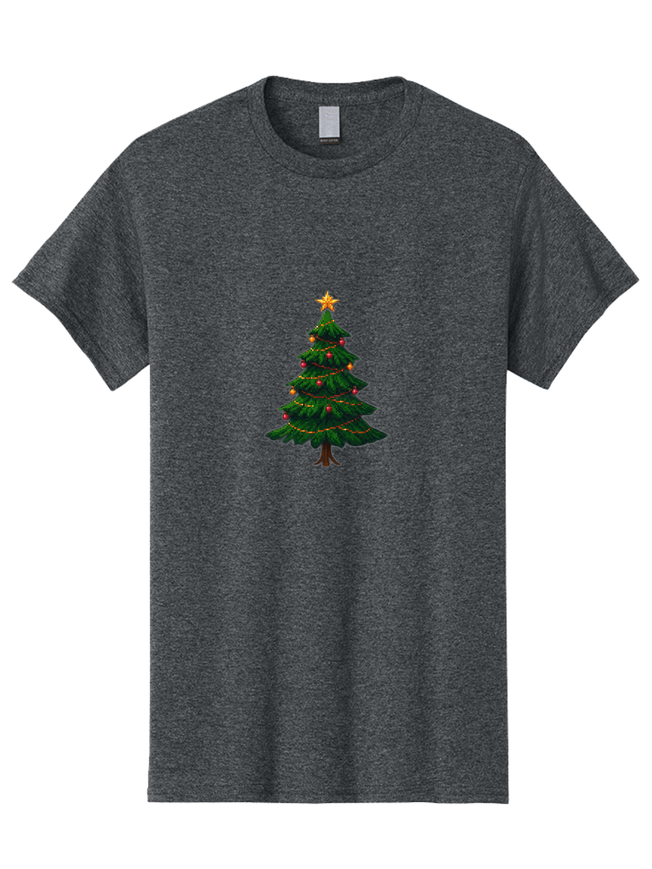 Christmas-Tree-1 Men'S Graphic Tee, 100% Cotton, Comfortable Casual Summer Wear, Machine Washable, Christmas Tree Illustration, Decorated Tree, Festive Decorations, Red And Gold Ornaments, String Lights, Golden Star, Holiday Season, Bab749 10
