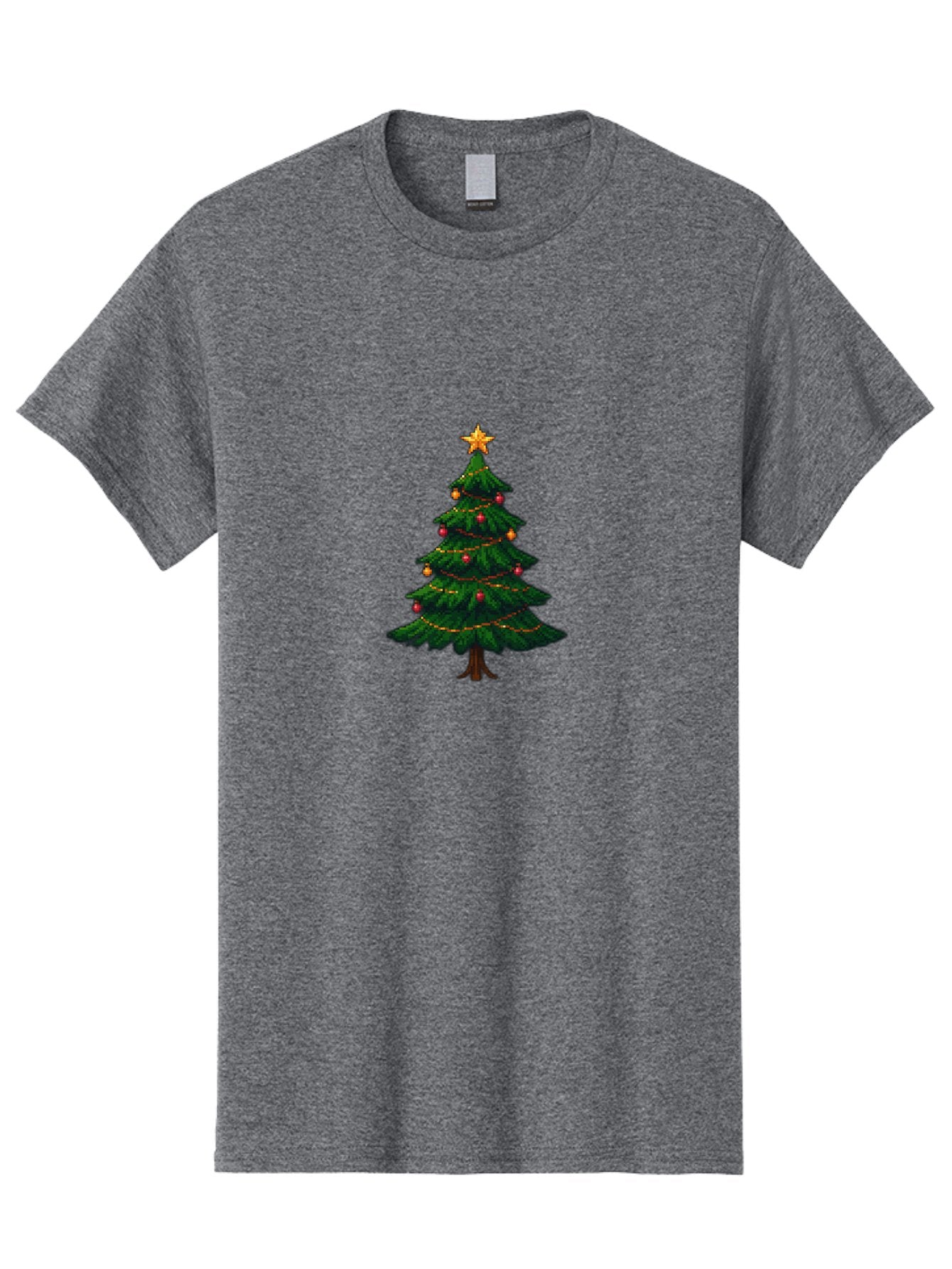 Christmas-Tree-1 Men'S Graphic Tee, 100% Cotton, Comfortable Casual Summer Wear, Machine Washable, Christmas Tree Illustration, Decorated Tree, Festive Decorations, Red And Gold Ornaments, String Lights, Golden Star, Holiday Season, Bab749 5