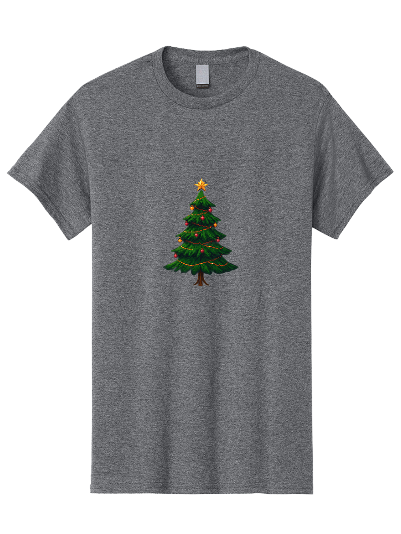 Christmas-Tree-1 Men'S Graphic Tee, 100% Cotton, Comfortable Casual Summer Wear, Machine Washable, Christmas Tree Illustration, Decorated Tree, Festive Decorations, Red And Gold Ornaments, String Lights, Golden Star, Holiday Season, Bab749 8