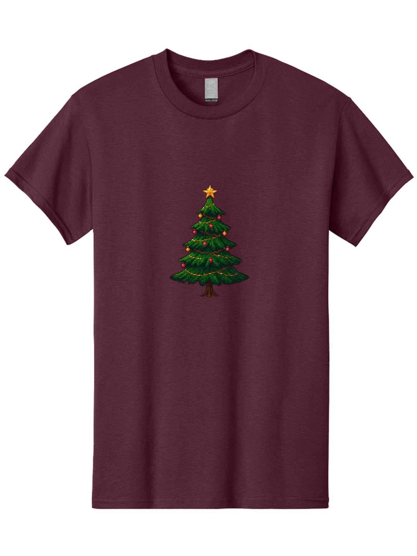 Christmas-Tree-1 Men'S Graphic Tee, 100% Cotton, Comfortable Casual Summer Wear, Machine Washable, Christmas Tree Illustration, Decorated Tree, Festive Decorations, Red And Gold Ornaments, String Lights, Golden Star, Holiday Season, Bab749 4