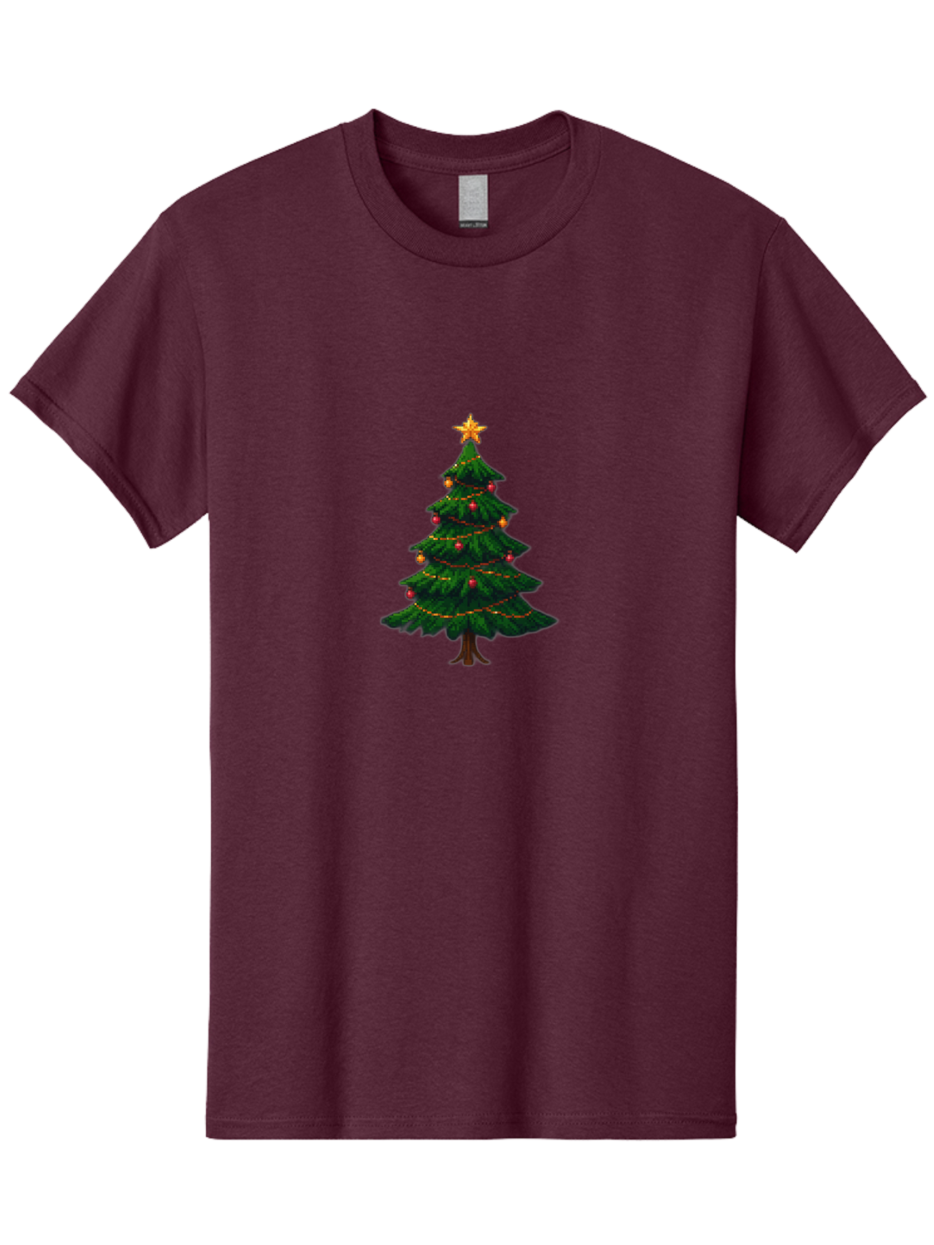 Christmas-Tree-1 Men'S Graphic Tee, 100% Cotton, Comfortable Casual Summer Wear, Machine Washable, Christmas Tree Illustration, Decorated Tree, Festive Decorations, Red And Gold Ornaments, String Lights, Golden Star, Holiday Season, Bab749 12