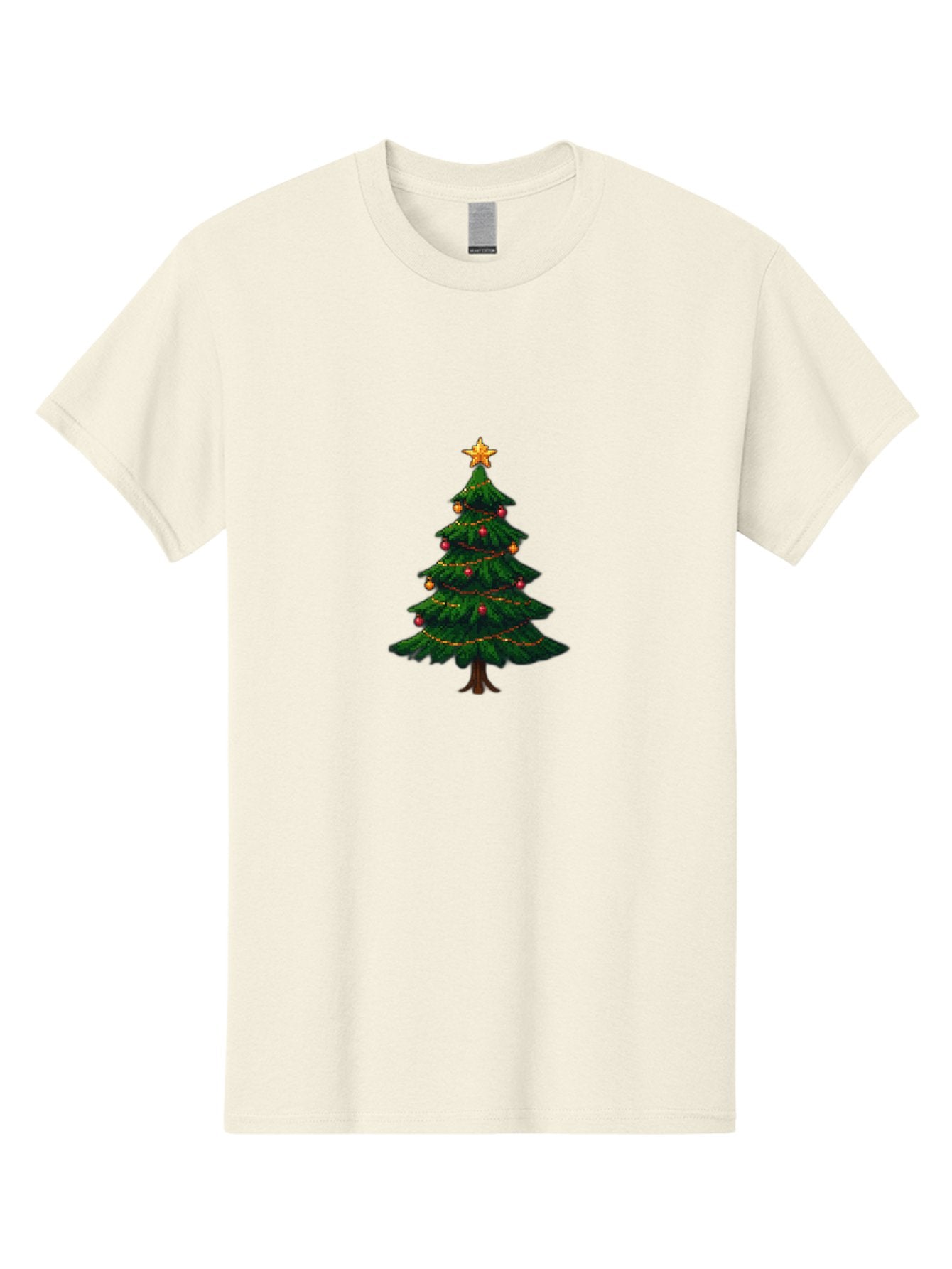 Christmas-Tree-1 Men'S Graphic Tee, 100% Cotton, Comfortable Casual Summer Wear, Machine Washable, Christmas Tree Illustration, Decorated Tree, Festive Decorations, Red And Gold Ornaments, String Lights, Golden Star, Holiday Season, Bab749 9