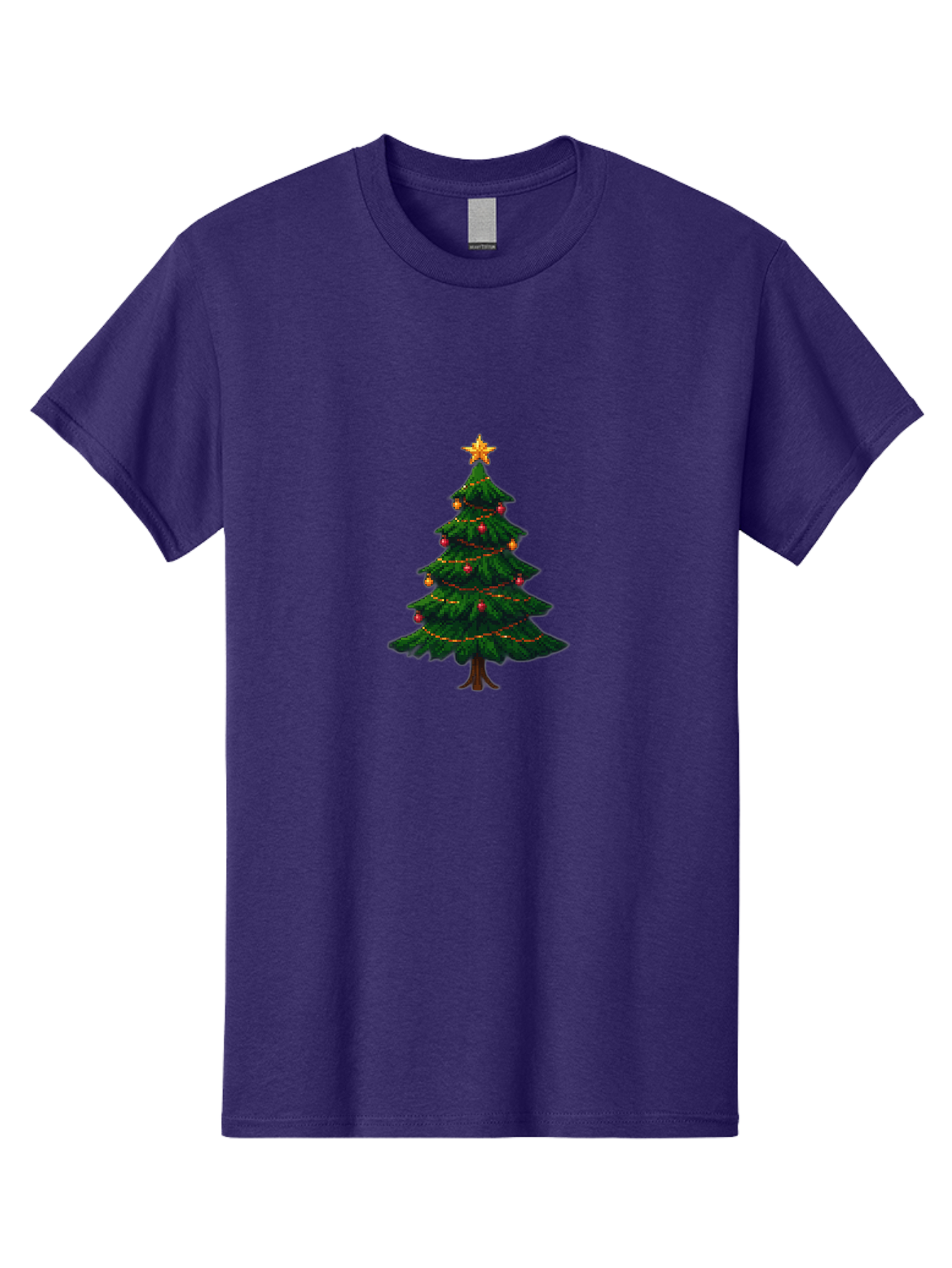 Christmas-Tree-1 Men'S Graphic Tee, 100% Cotton, Comfortable Casual Summer Wear, Machine Washable, Christmas Tree Illustration, Decorated Tree, Festive Decorations, Red And Gold Ornaments, String Lights, Golden Star, Holiday Season, Bab749 15