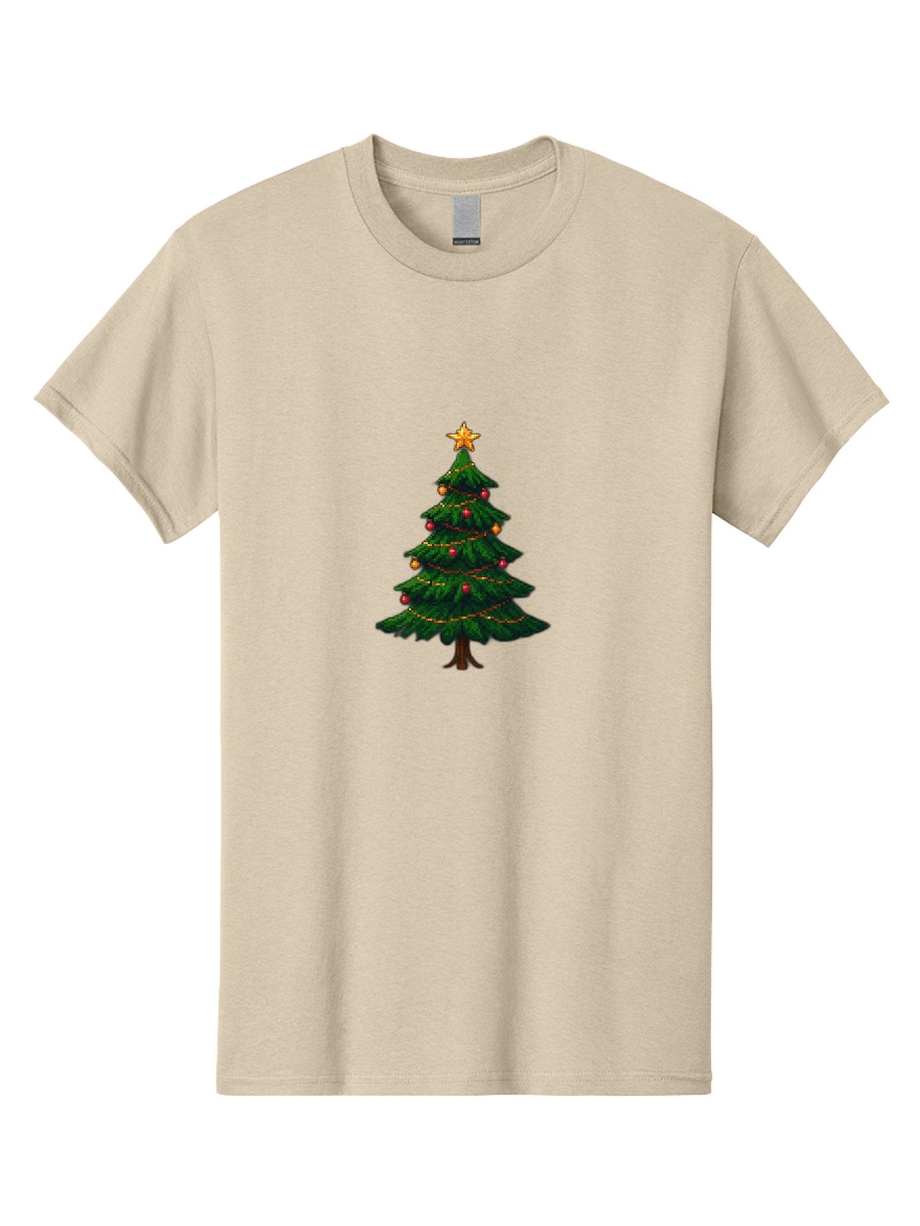 Christmas-Tree-1 Men'S Graphic Tee, 100% Cotton, Comfortable Casual Summer Wear, Machine Washable, Christmas Tree Illustration, Decorated Tree, Festive Decorations, Red And Gold Ornaments, String Lights, Golden Star, Holiday Season, Bab749 12