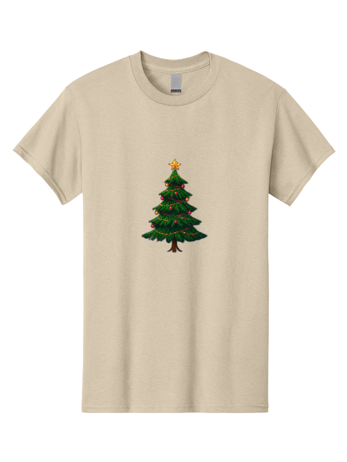 Christmas-Tree-1 Men'S Graphic Tee, 100% Cotton, Comfortable Casual Summer Wear, Machine Washable, Christmas Tree Illustration, Decorated Tree, Festive Decorations, Red And Gold Ornaments, String Lights, Golden Star, Holiday Season, Bab749 3