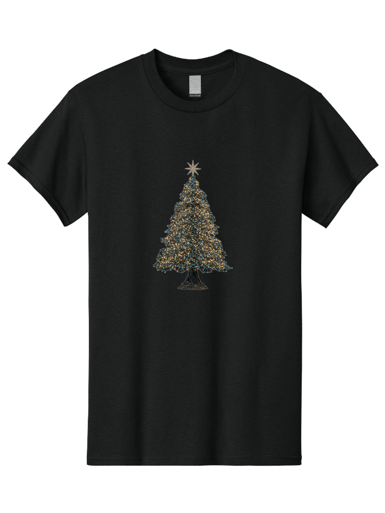Christmas-Tree-2 Men'S Graphic Tee, 100% Cotton, Comfortable Casual Summer Wear, Machine Washable, Christmas Tree With Lights, Festive Decorations, Holiday Season, Twinkling Lights, Star On Top, Winter Wonderland, Merry Christmas, Bab750