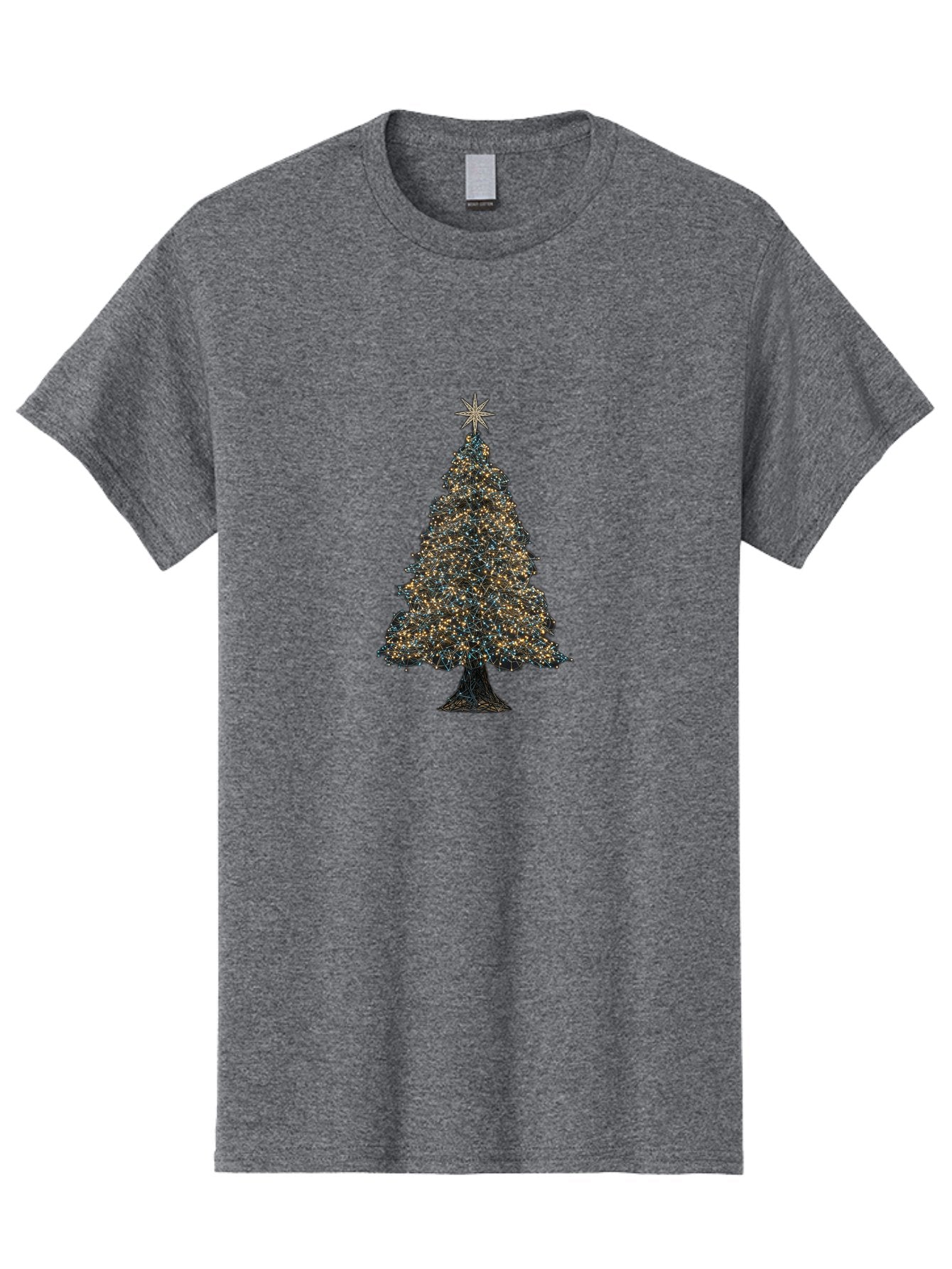 Christmas-Tree-2 Men'S Graphic Tee, 100% Cotton, Comfortable Casual Summer Wear, Machine Washable, Christmas Tree With Lights, Festive Decorations, Holiday Season, Twinkling Lights, Star On Top, Winter Wonderland, Merry Christmas, Bab750 3