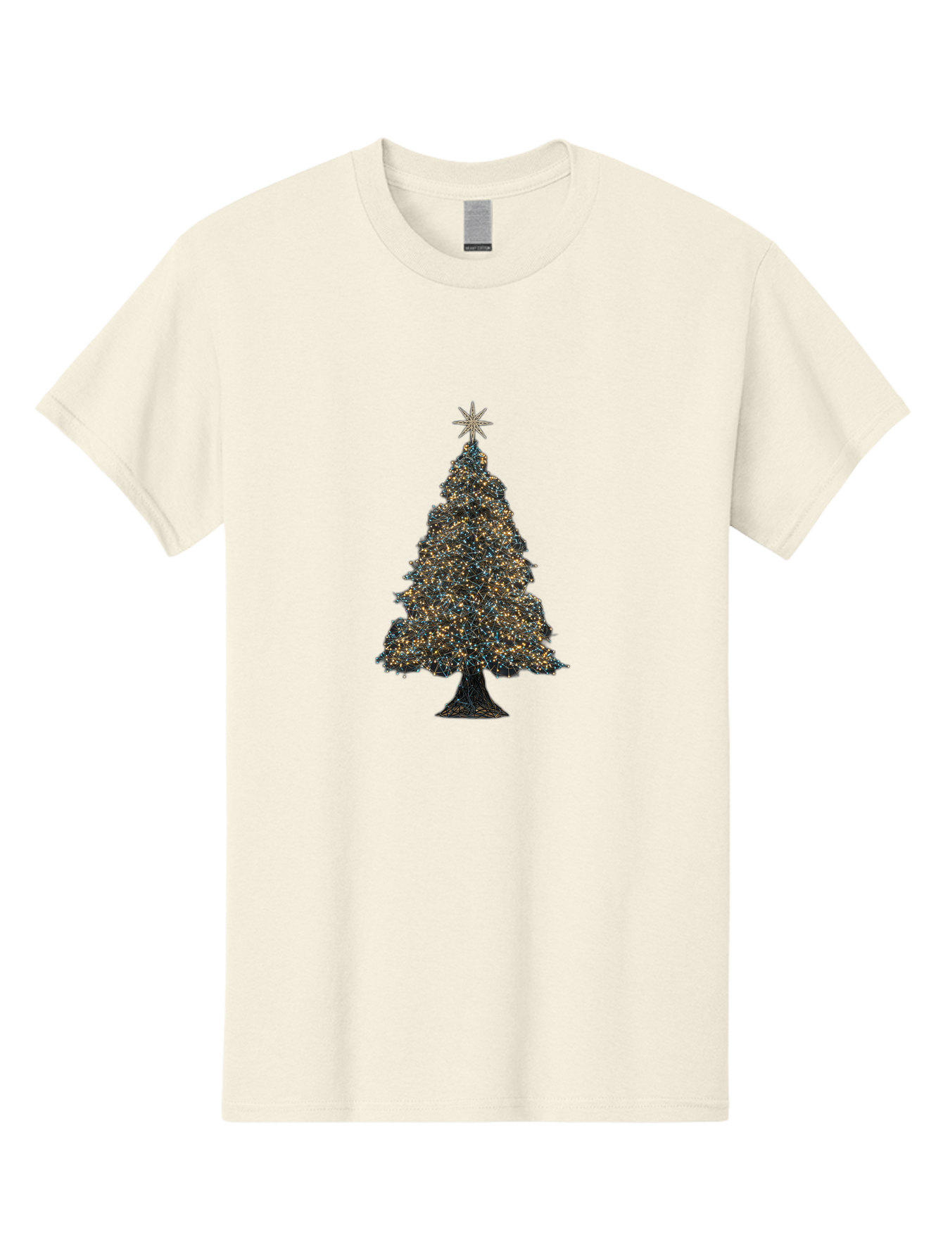 Christmas-Tree-2 Men'S Graphic Tee, 100% Cotton, Comfortable Casual Summer Wear, Machine Washable, Christmas Tree With Lights, Festive Decorations, Holiday Season, Twinkling Lights, Star On Top, Winter Wonderland, Merry Christmas, Bab750