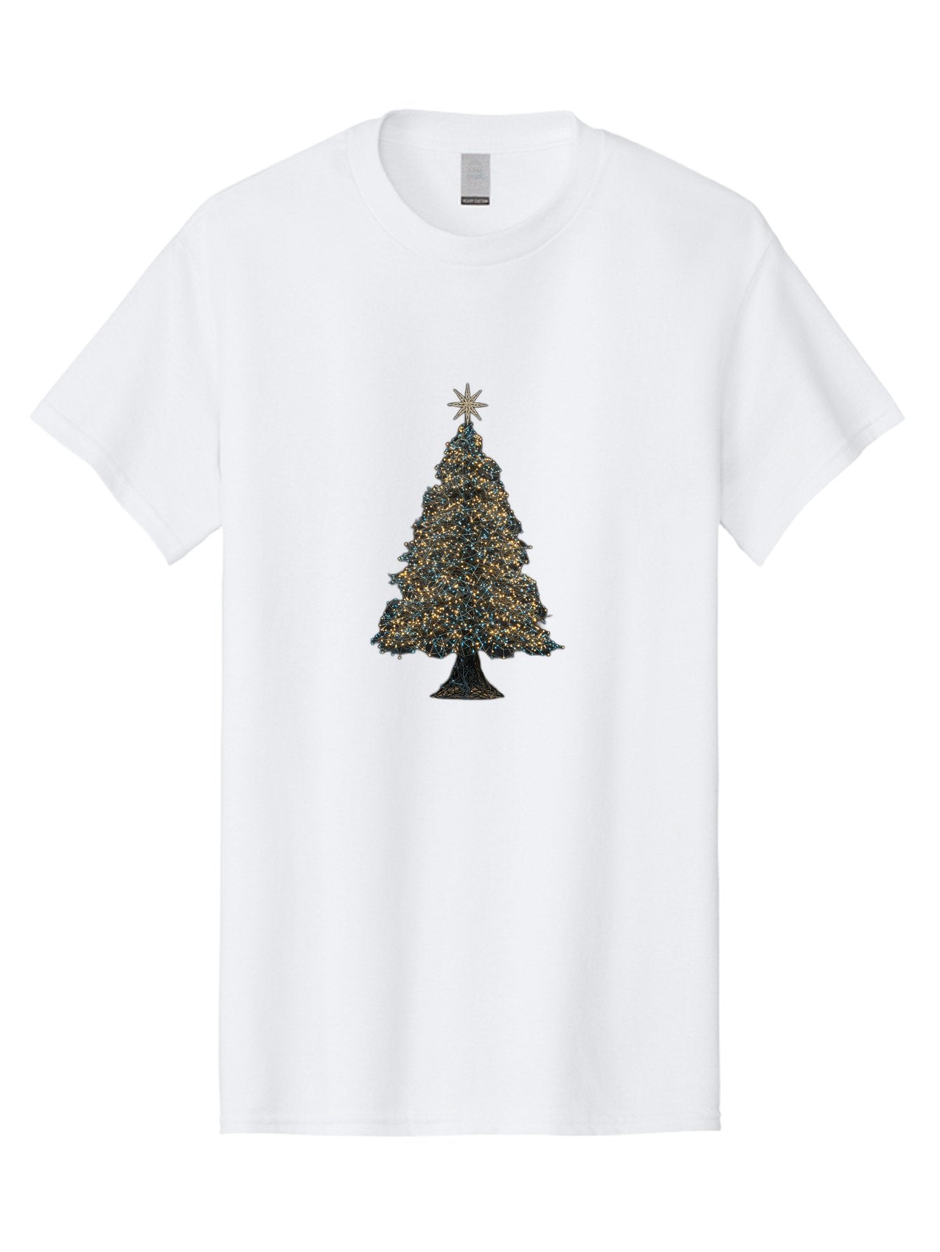 Christmas-Tree-2 Men'S Graphic Tee, 100% Cotton, Comfortable Casual Summer Wear, Machine Washable, Christmas Tree With Lights, Festive Decorations, Holiday Season, Twinkling Lights, Star On Top, Winter Wonderland, Merry Christmas, Bab750
