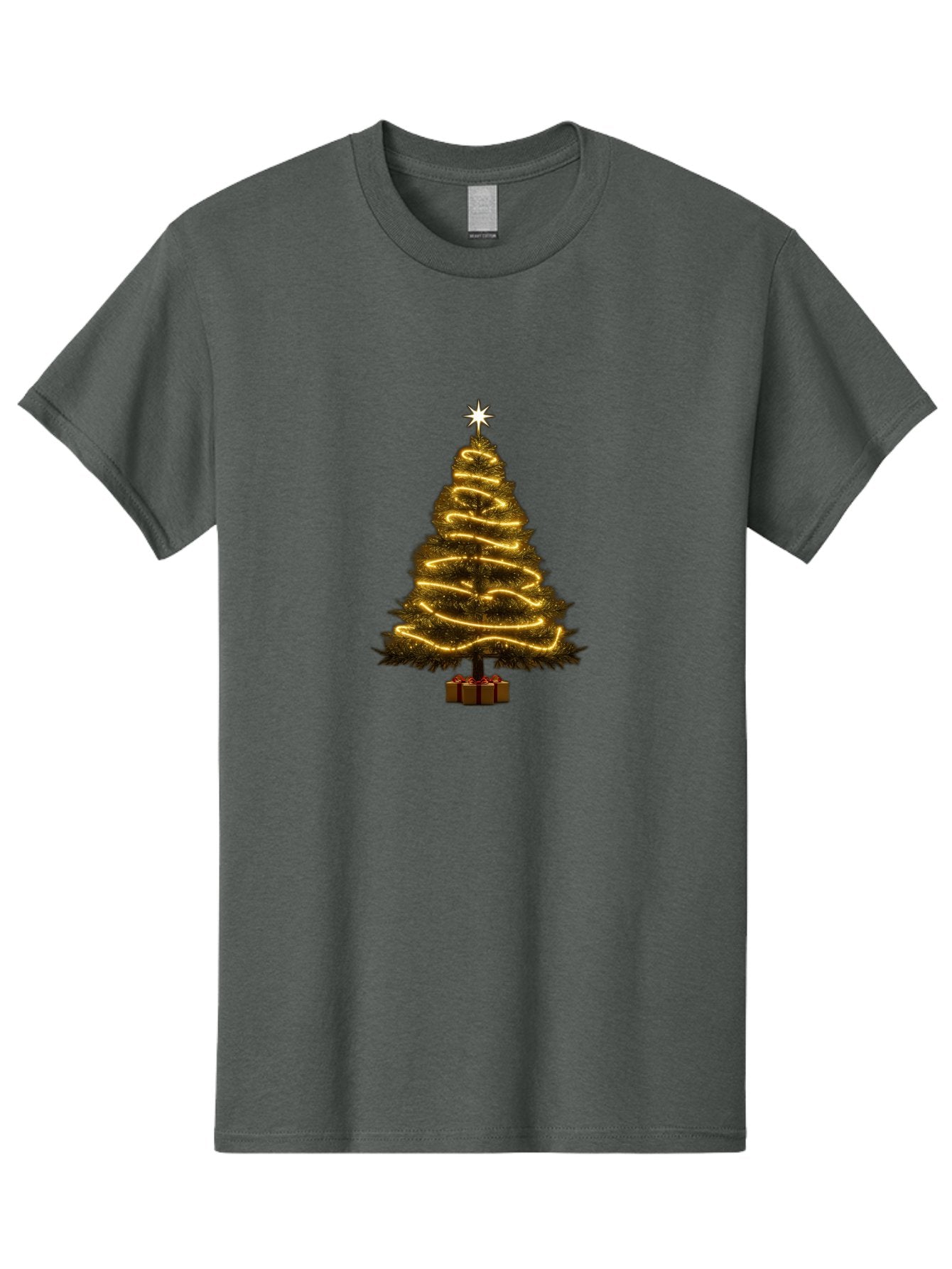 Christmas-Tree-3 Men'S Graphic Tee, 100% Cotton, Comfortable Casual Summer Wear, Machine Washable, Christmas Tree Decoration, Festive Holiday Lights, Glowing String Lights, Star Topper, Winter Season, Holiday Cheer, Christmas Decoration, Bab751 7