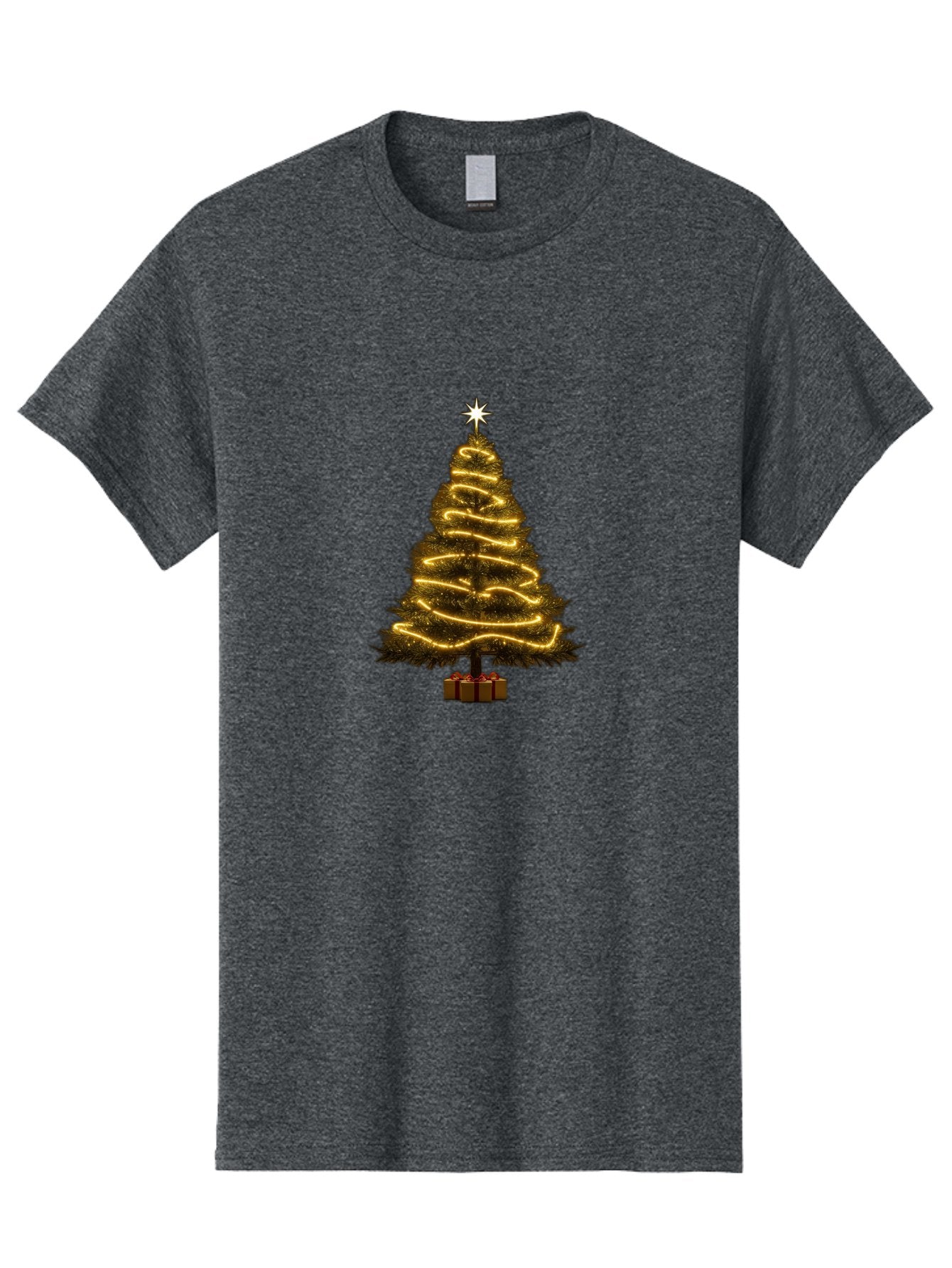 Christmas-Tree-3 Men'S Graphic Tee, 100% Cotton, Comfortable Casual Summer Wear, Machine Washable, Christmas Tree Decoration, Festive Holiday Lights, Glowing String Lights, Star Topper, Winter Season, Holiday Cheer, Christmas Decoration, Bab751
