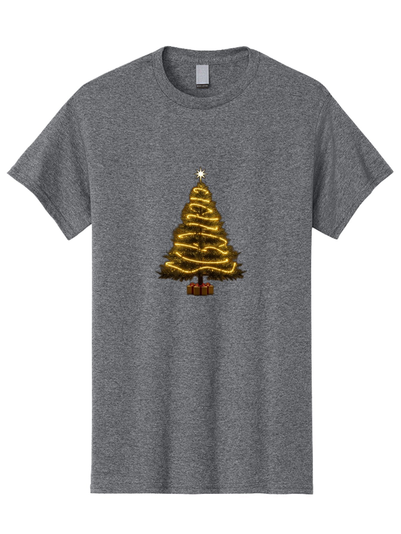Christmas-Tree-3 Men'S Graphic Tee, 100% Cotton, Comfortable Casual Summer Wear, Machine Washable, Christmas Tree Decoration, Festive Holiday Lights, Glowing String Lights, Star Topper, Winter Season, Holiday Cheer, Christmas Decoration, Bab751 8