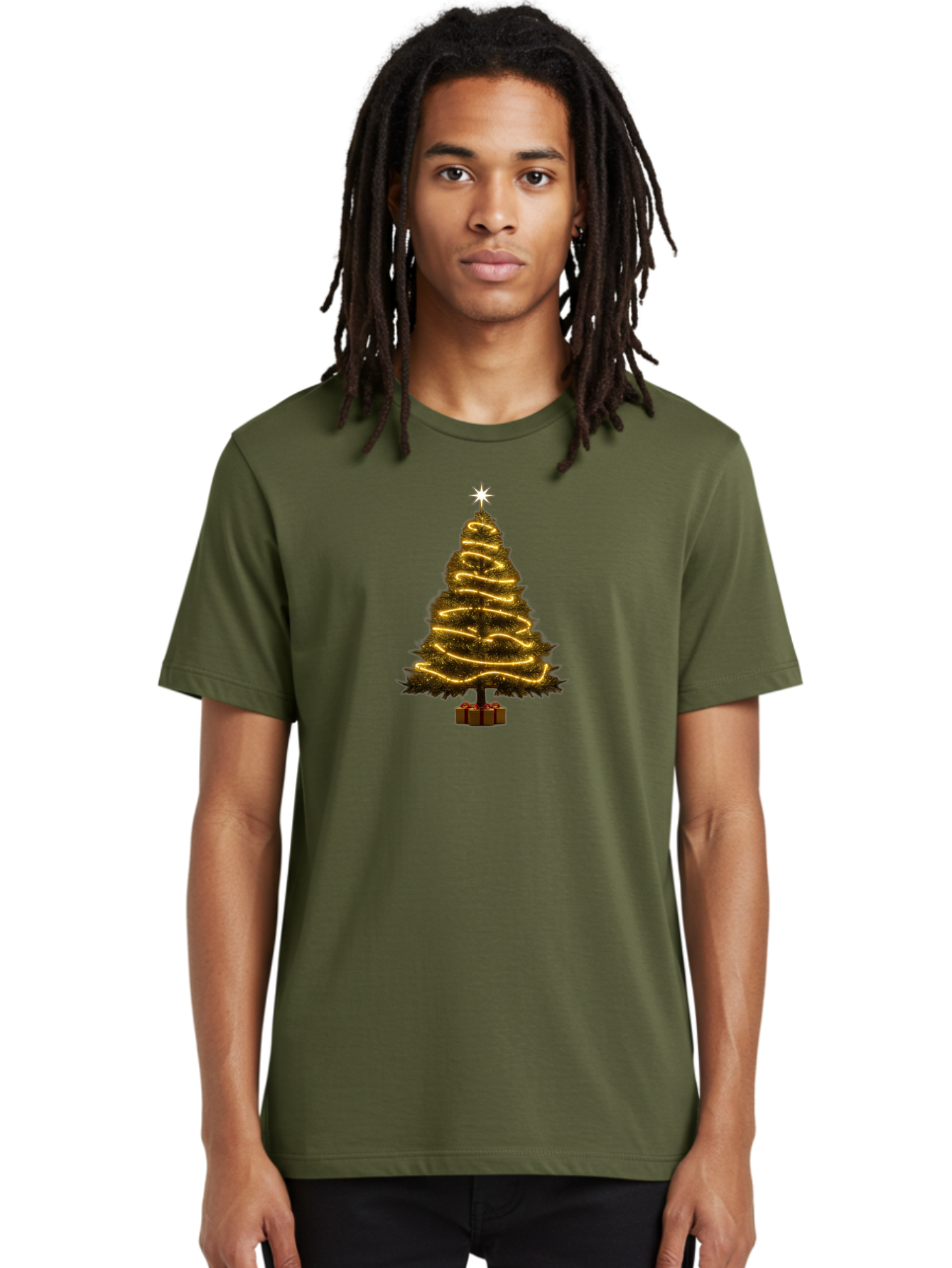 Christmas-Tree-3 Men'S Graphic Tee, 100% Cotton, Comfortable Casual Summer Wear, Machine Washable, Christmas Tree Decoration, Festive Holiday Lights, Glowing String Lights, Star Topper, Winter Season, Holiday Cheer, Christmas Decoration, Bab751 22
