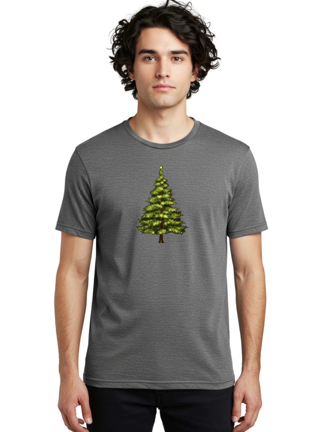 Christmas-Tree-4 Men'S Graphic Tee, 100% Cotton, Comfortable Casual Summer Wear, Machine Washable, Christmas Tree, Christmas Lights, Festive Decoration, Holiday Season, Winter Wonderland, Christmas Magic, Twinkling Lights, Evergreen Tree, Bab752 22