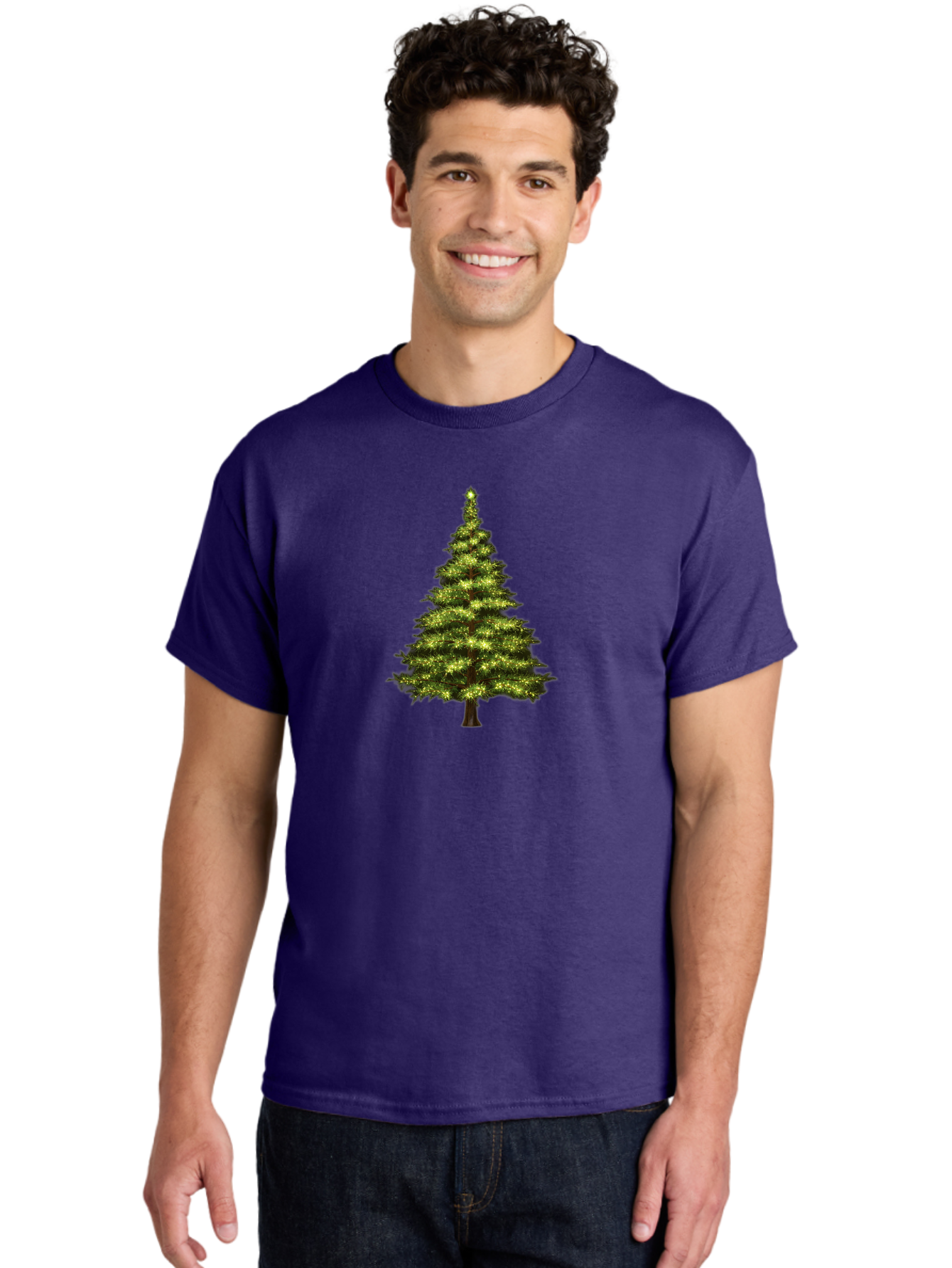 Christmas-Tree-4 Men'S Graphic Tee, 100% Cotton, Comfortable Casual Summer Wear, Machine Washable, Christmas Tree, Christmas Lights, Festive Decoration, Holiday Season, Winter Wonderland, Christmas Magic, Twinkling Lights, Evergreen Tree, Bab752 28