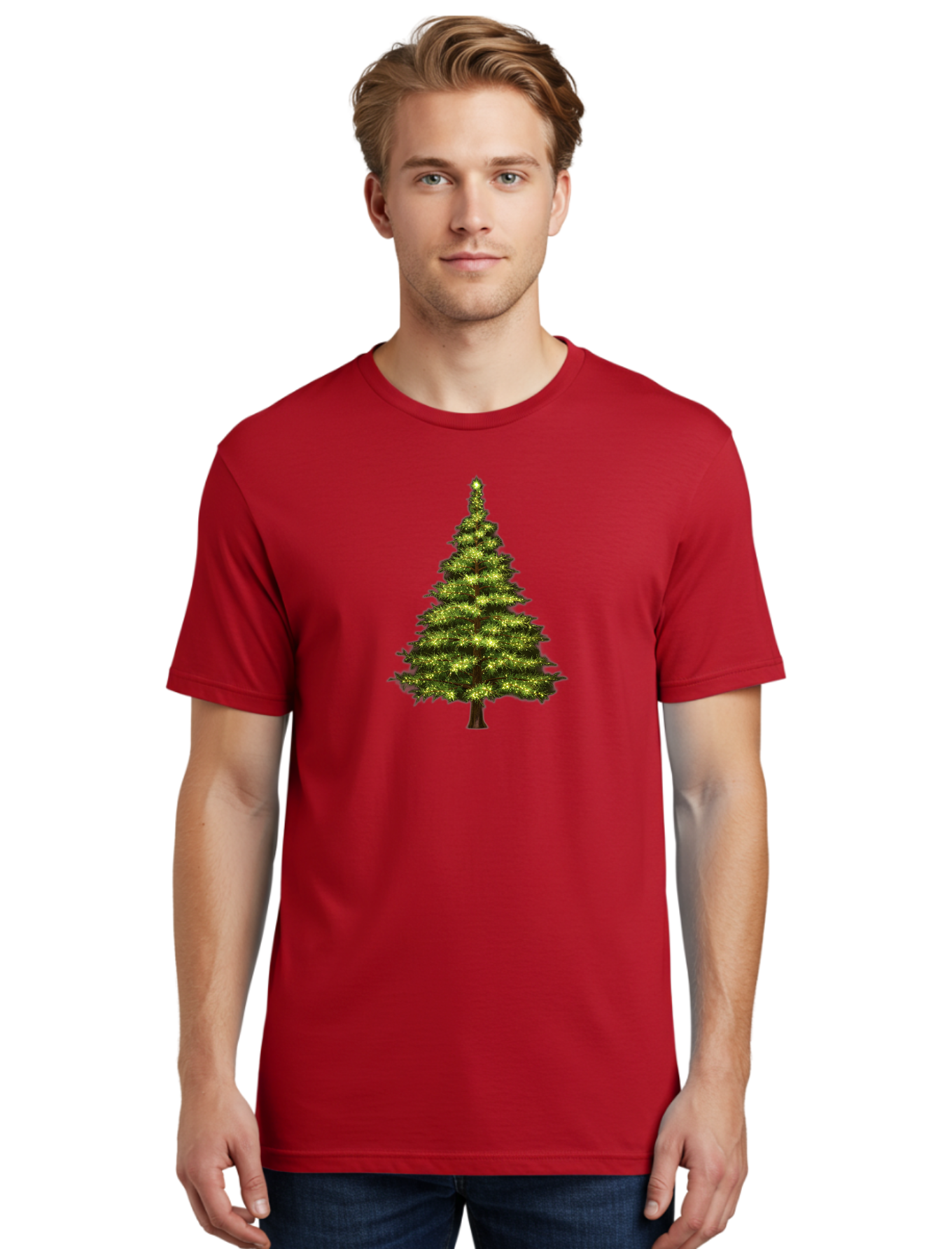 Christmas-Tree-4 Men'S Graphic Tee, 100% Cotton, Comfortable Casual Summer Wear, Machine Washable, Christmas Tree, Christmas Lights, Festive Decoration, Holiday Season, Winter Wonderland, Christmas Magic, Twinkling Lights, Evergreen Tree, Bab752 21
