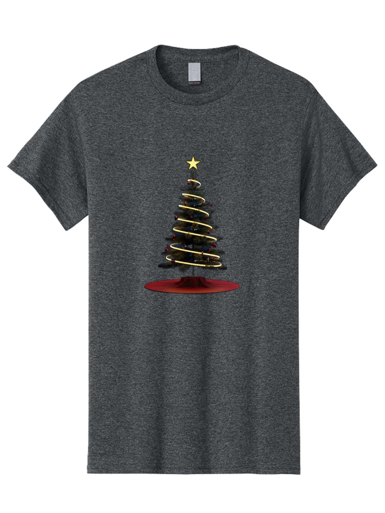 Christmas-Tree Men'S Graphic Tee, 100% Cotton, Comfortable Casual Summer Wear, Machine Washable, Christmas Tree Decoration, Holiday Season, Festive Atmosphere, Spiral Gold Ribbon, Star Topper, Christmas Tree Lights, Winter Wonderland, Bab753