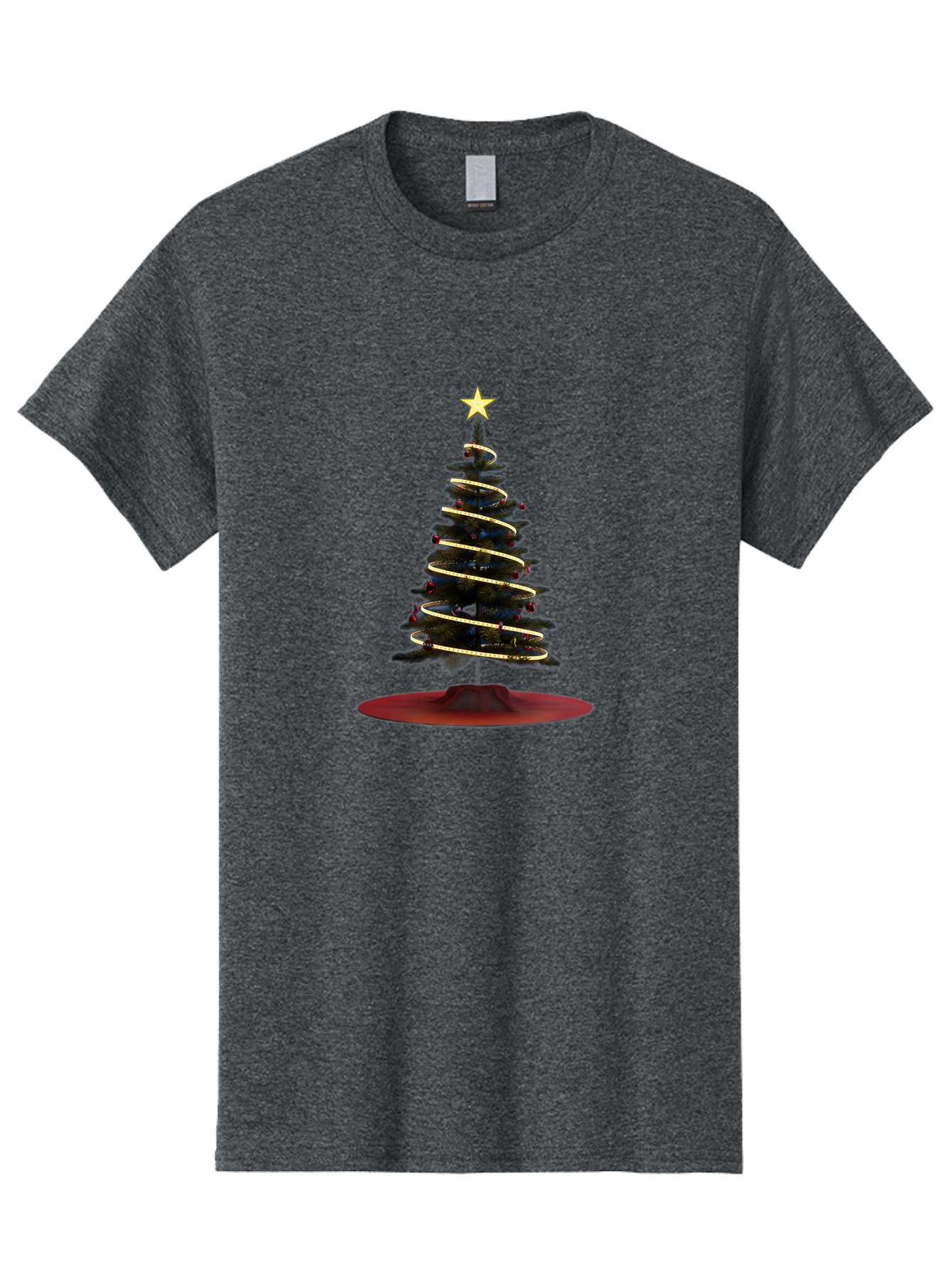 Christmas-Tree Men'S Graphic Tee, 100% Cotton, Comfortable Casual Summer Wear, Machine Washable, Christmas Tree Decoration, Holiday Season, Festive Atmosphere, Spiral Gold Ribbon, Star Topper, Christmas Tree Lights, Winter Wonderland, Bab753 11