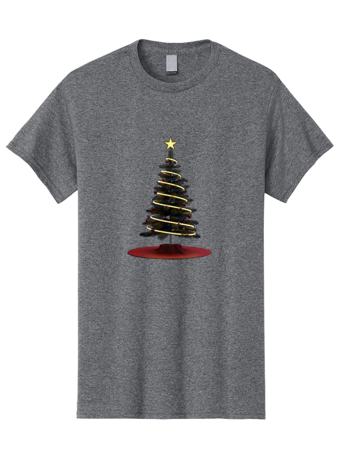Christmas-Tree Men'S Graphic Tee, 100% Cotton, Comfortable Casual Summer Wear, Machine Washable, Christmas Tree Decoration, Holiday Season, Festive Atmosphere, Spiral Gold Ribbon, Star Topper, Christmas Tree Lights, Winter Wonderland, Bab753 9