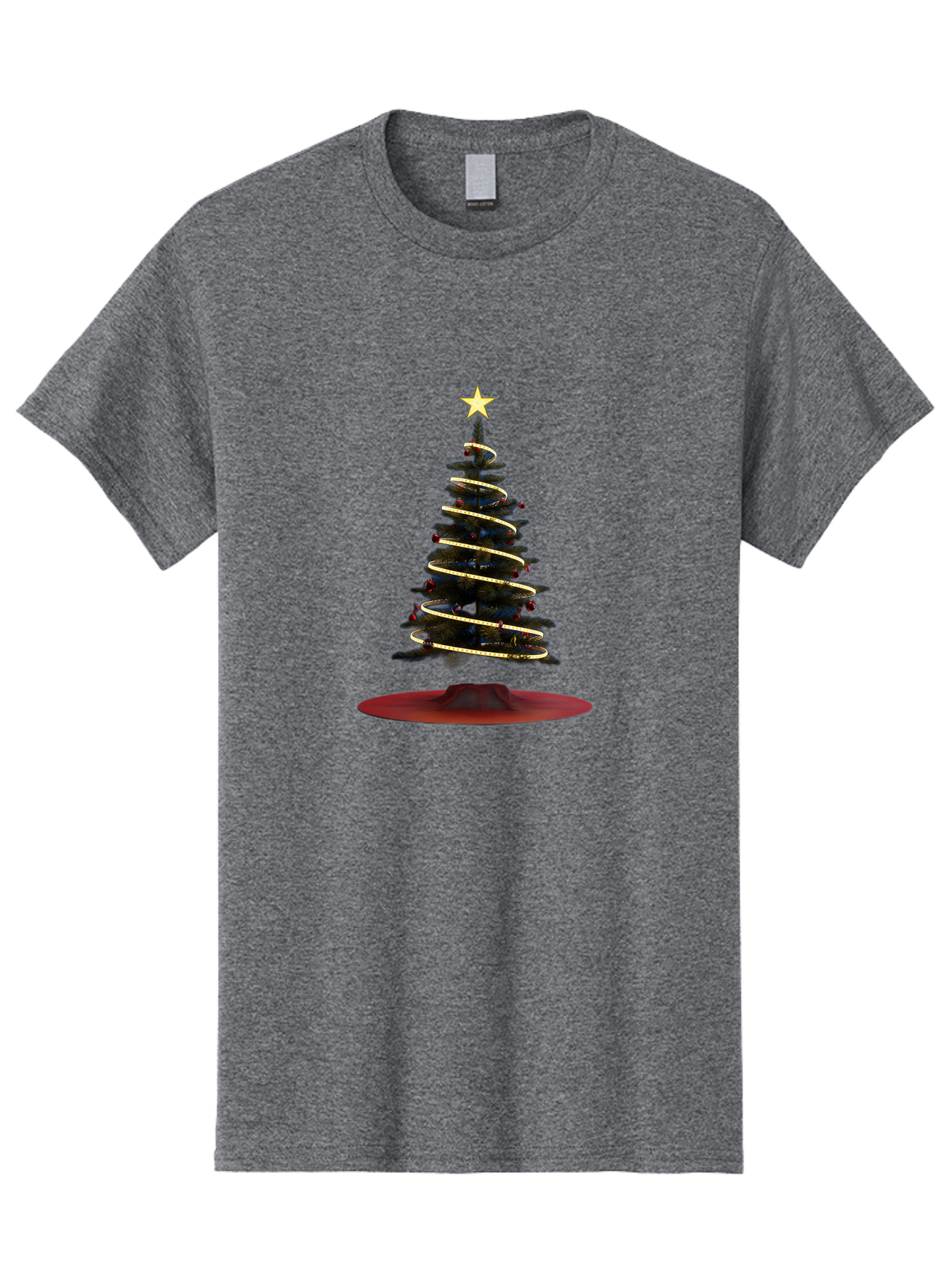 Christmas-Tree Men'S Graphic Tee, 100% Cotton, Comfortable Casual Summer Wear, Machine Washable, Christmas Tree Decoration, Holiday Season, Festive Atmosphere, Spiral Gold Ribbon, Star Topper, Christmas Tree Lights, Winter Wonderland, Bab753 5