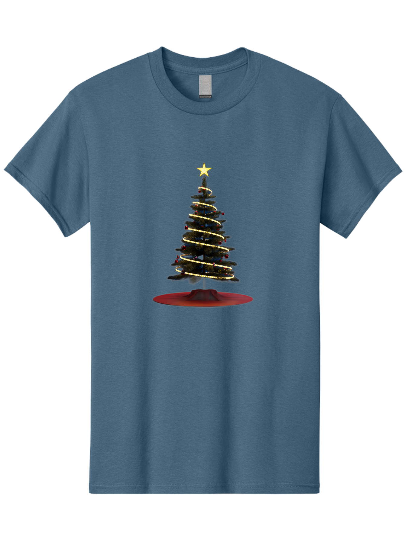 Christmas-Tree Men'S Graphic Tee, 100% Cotton, Comfortable Casual Summer Wear, Machine Washable, Christmas Tree Decoration, Holiday Season, Festive Atmosphere, Spiral Gold Ribbon, Star Topper, Christmas Tree Lights, Winter Wonderland, Bab753 8