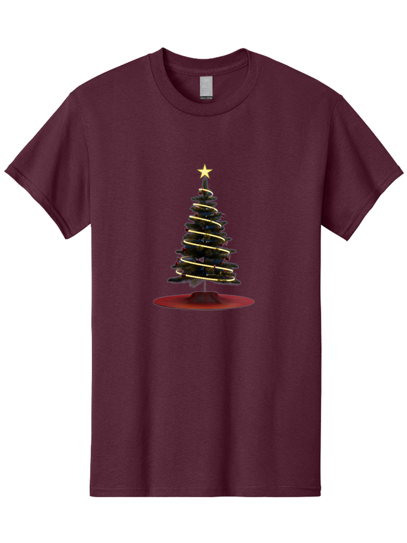 Christmas-Tree Men'S Graphic Tee, 100% Cotton, Comfortable Casual Summer Wear, Machine Washable, Christmas Tree Decoration, Holiday Season, Festive Atmosphere, Spiral Gold Ribbon, Star Topper, Christmas Tree Lights, Winter Wonderland, Bab753 6