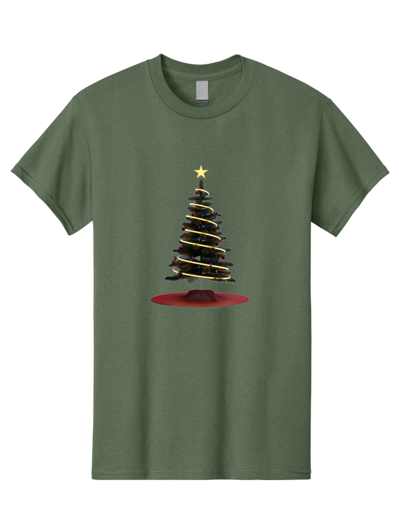 Christmas-Tree Men'S Graphic Tee, 100% Cotton, Comfortable Casual Summer Wear, Machine Washable, Christmas Tree Decoration, Holiday Season, Festive Atmosphere, Spiral Gold Ribbon, Star Topper, Christmas Tree Lights, Winter Wonderland, Bab753 13
