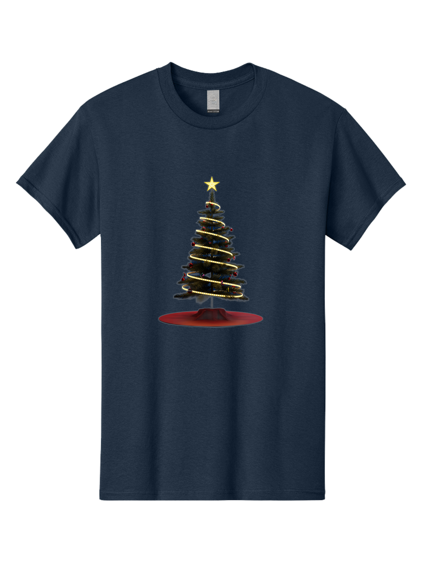 Christmas-Tree Men'S Graphic Tee, 100% Cotton, Comfortable Casual Summer Wear, Machine Washable, Christmas Tree Decoration, Holiday Season, Festive Atmosphere, Spiral Gold Ribbon, Star Topper, Christmas Tree Lights, Winter Wonderland, Bab753 10