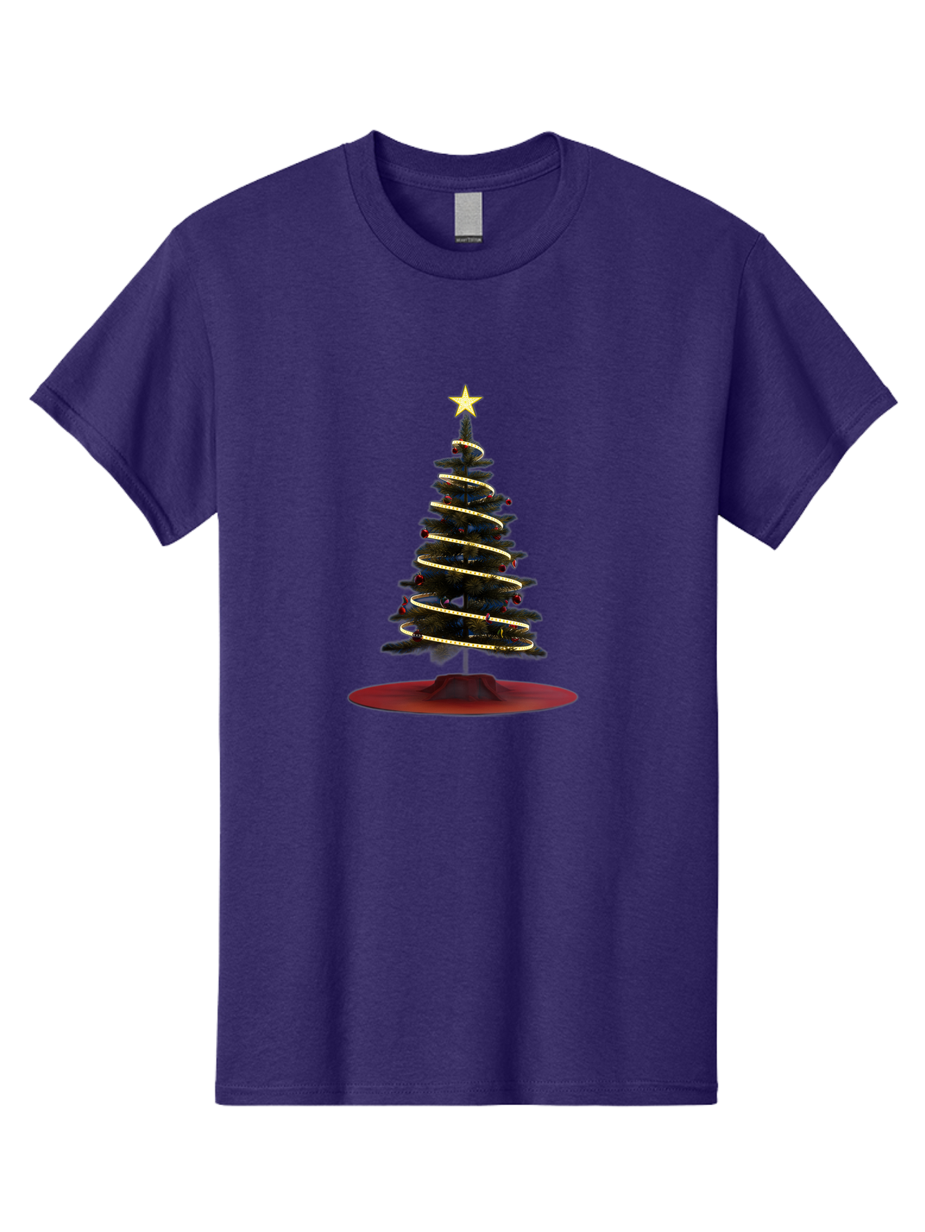 Christmas-Tree Men'S Graphic Tee, 100% Cotton, Comfortable Casual Summer Wear, Machine Washable, Christmas Tree Decoration, Holiday Season, Festive Atmosphere, Spiral Gold Ribbon, Star Topper, Christmas Tree Lights, Winter Wonderland, Bab753 3