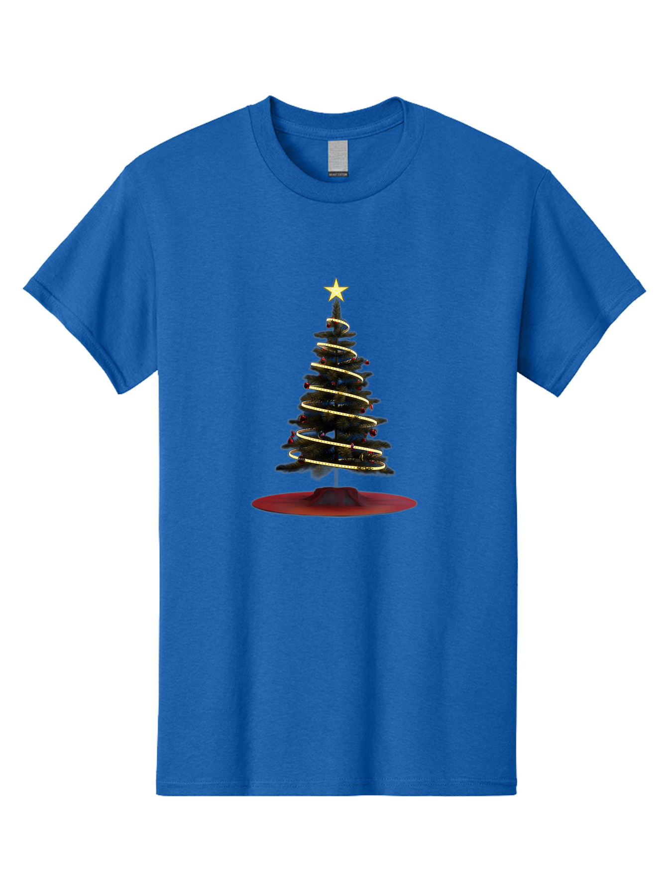 Christmas-Tree Men'S Graphic Tee, 100% Cotton, Comfortable Casual Summer Wear, Machine Washable, Christmas Tree Decoration, Holiday Season, Festive Atmosphere, Spiral Gold Ribbon, Star Topper, Christmas Tree Lights, Winter Wonderland, Bab753 7