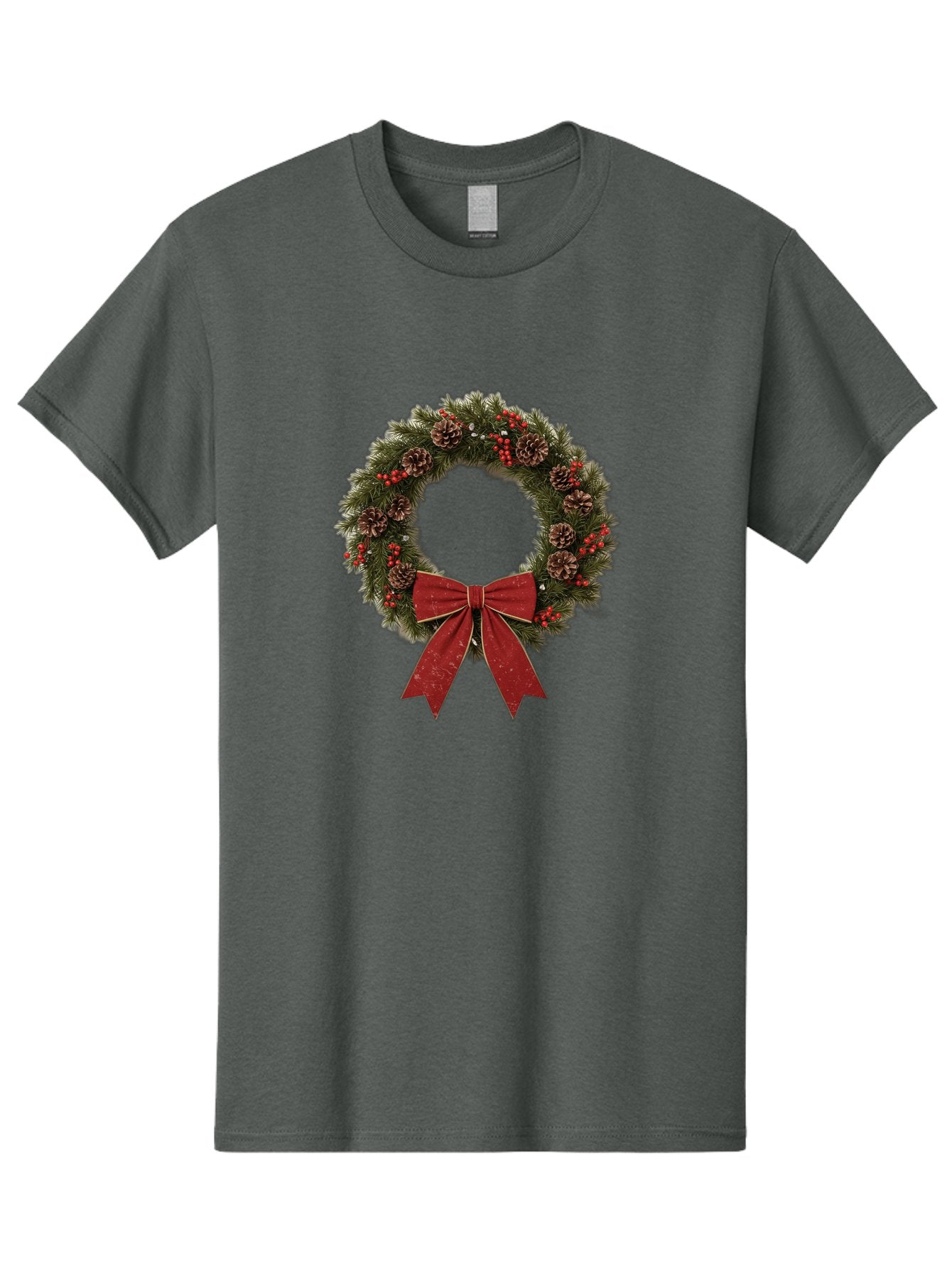 Christmas-Wreath-1 Men'S Graphic Tee, 100% Cotton, Comfortable Casual Summer Wear, Machine Washable, Christmas Wreath, Festive Decoration, Red Bow, Pinecones, Holly Berries, Evergreen Branches, Holiday Decor, Winter Wonderland, Seasonal Decor Bab754 5