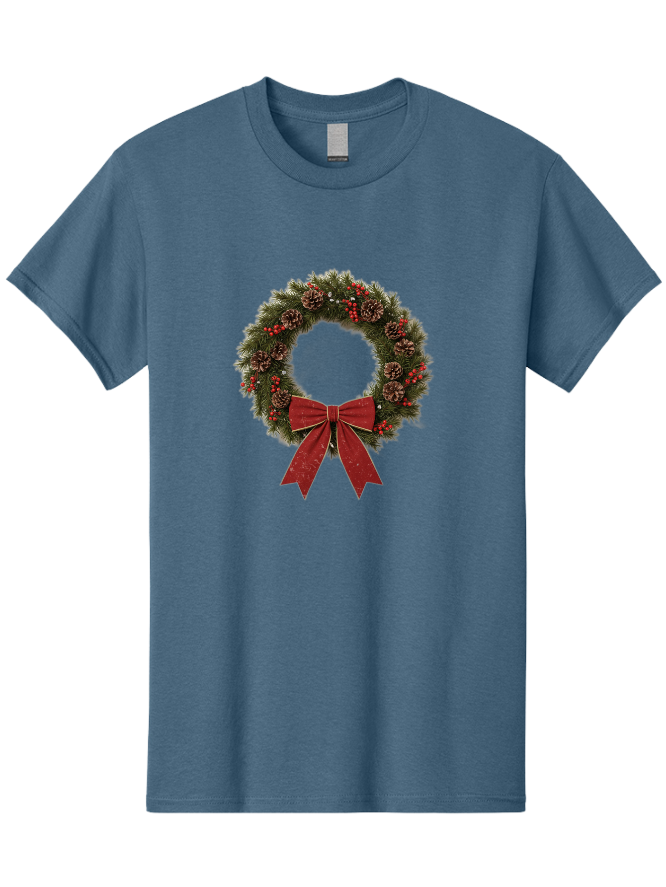 Christmas-Wreath-1 Men'S Graphic Tee, 100% Cotton, Comfortable Casual Summer Wear, Machine Washable, Christmas Wreath, Festive Decoration, Red Bow, Pinecones, Holly Berries, Evergreen Branches, Holiday Decor, Winter Wonderland, Seasonal Decor Bab754