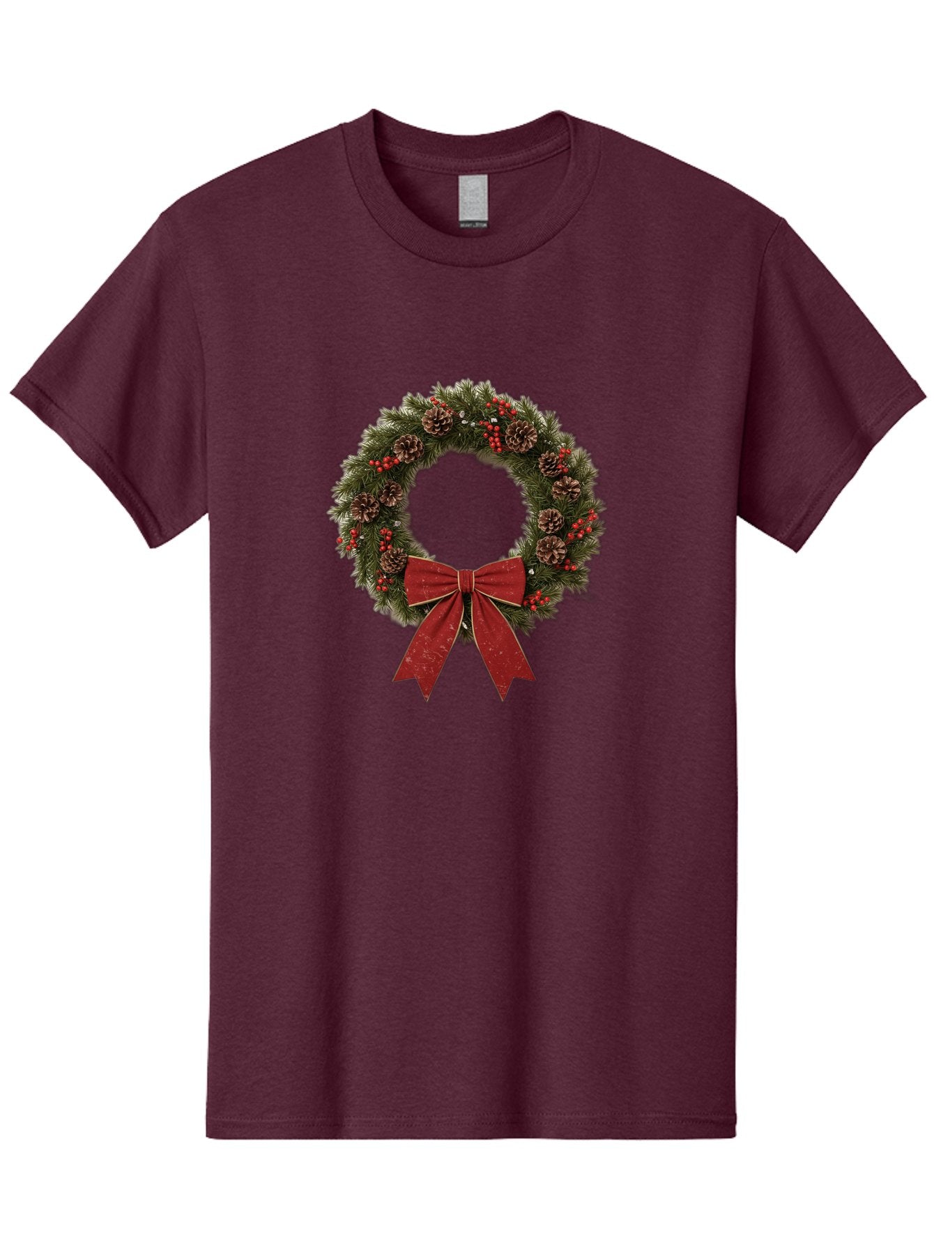 Christmas-Wreath-1 Men'S Graphic Tee, 100% Cotton, Comfortable Casual Summer Wear, Machine Washable, Christmas Wreath, Festive Decoration, Red Bow, Pinecones, Holly Berries, Evergreen Branches, Holiday Decor, Winter Wonderland, Seasonal Decor Bab754 7