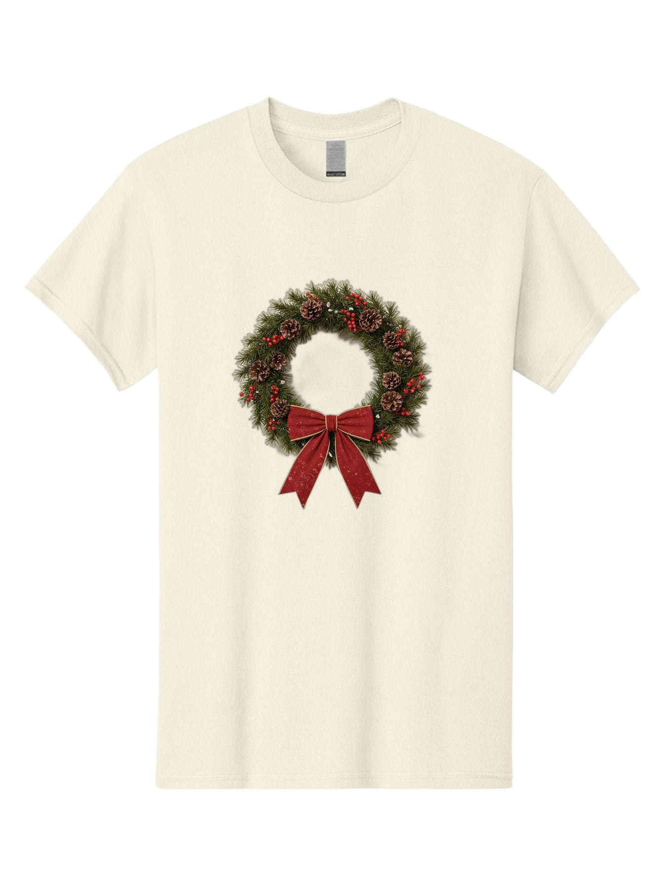 Christmas-Wreath-1 Men'S Graphic Tee, 100% Cotton, Comfortable Casual Summer Wear, Machine Washable, Christmas Wreath, Festive Decoration, Red Bow, Pinecones, Holly Berries, Evergreen Branches, Holiday Decor, Winter Wonderland, Seasonal Decor Bab754 14
