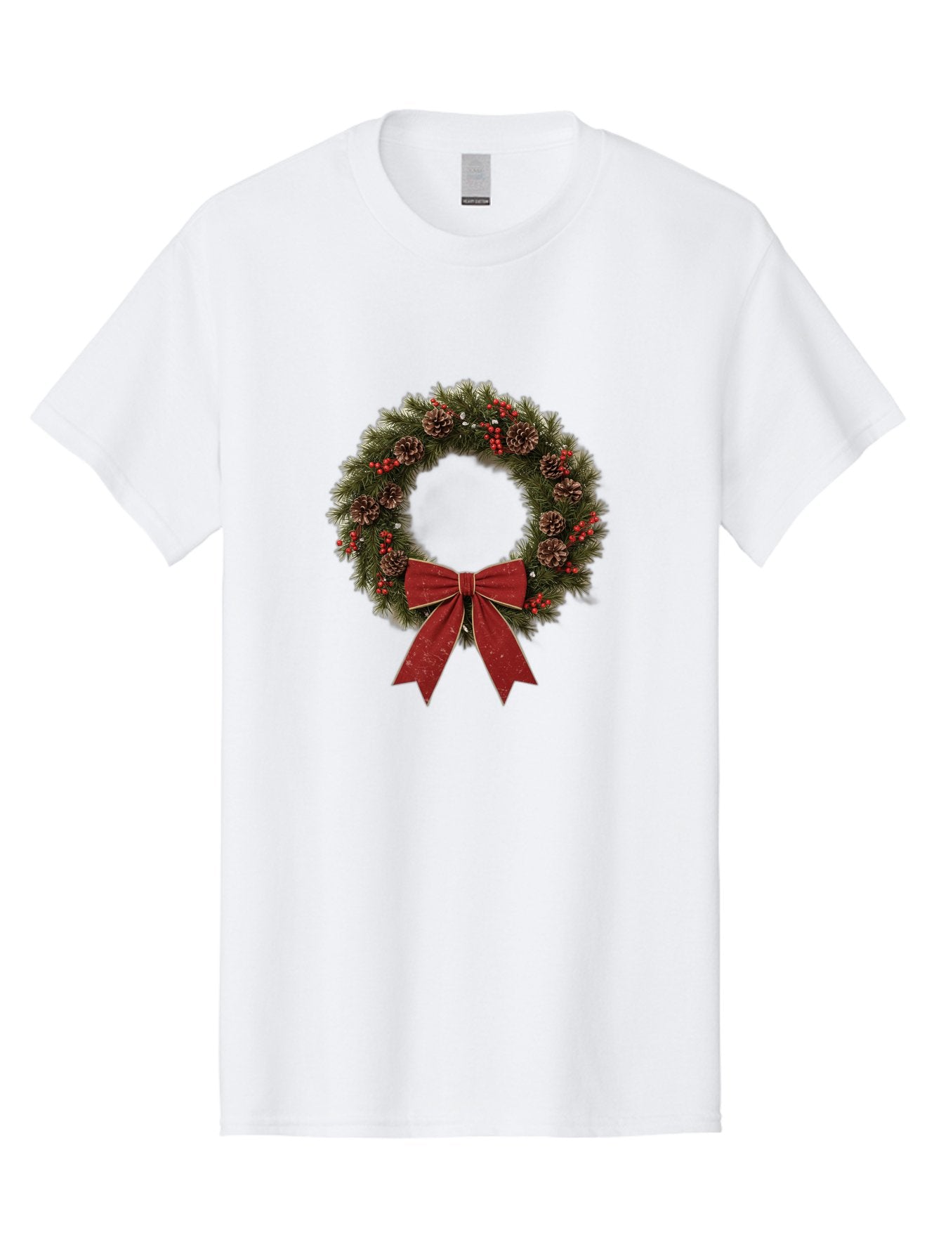 Christmas-Wreath-1 Men'S Graphic Tee, 100% Cotton, Comfortable Casual Summer Wear, Machine Washable, Christmas Wreath, Festive Decoration, Red Bow, Pinecones, Holly Berries, Evergreen Branches, Holiday Decor, Winter Wonderland, Seasonal Decor Bab754 4