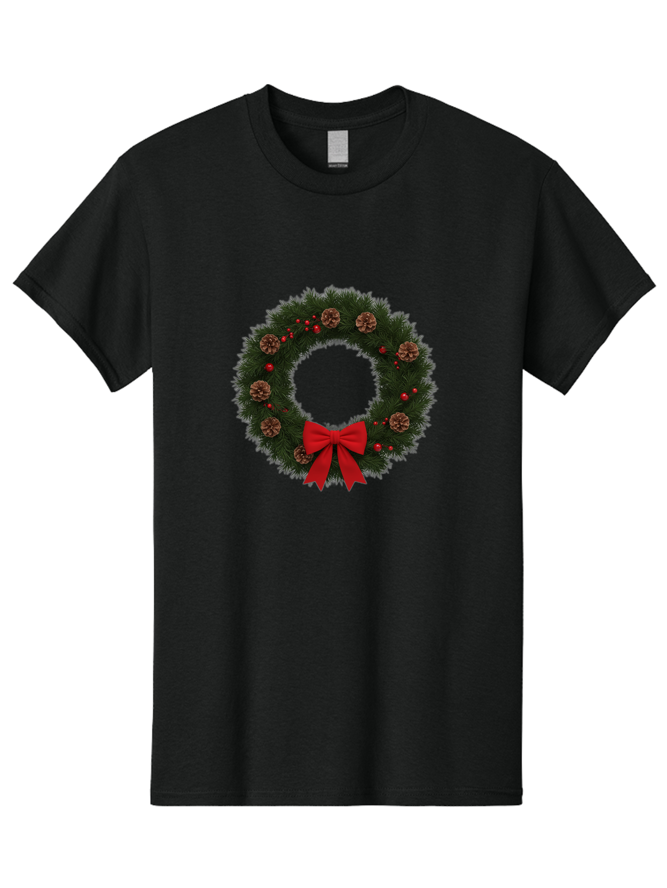 Christmas-Wreath-3 Men'S Graphic Tee, 100% Cotton, Comfortable Casual Summer Wear, Machine Washable, Christmas Wreath With Pinecones, Red Baubles, Red Bow, Festive Decorations, Holiday Decor, Evergreen Branches, Seasonal Theme, Bab756 8